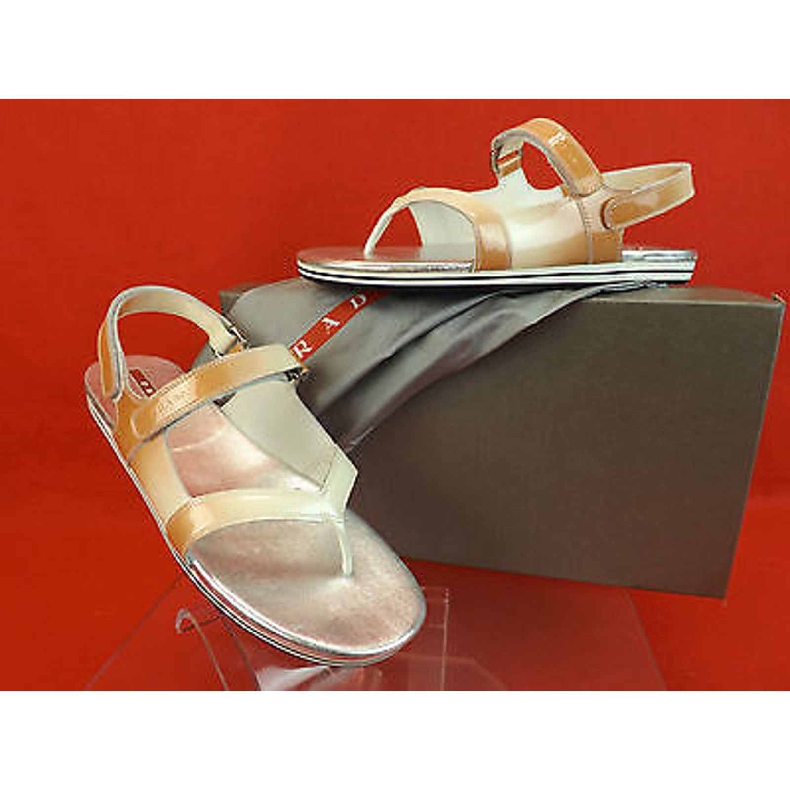 Prada PATENT OMBRE LEATHER FLATS TWO TONE THONG SANDALS 37.5 Size US 7.5 / IT 37.5 - 1 Thumbnail