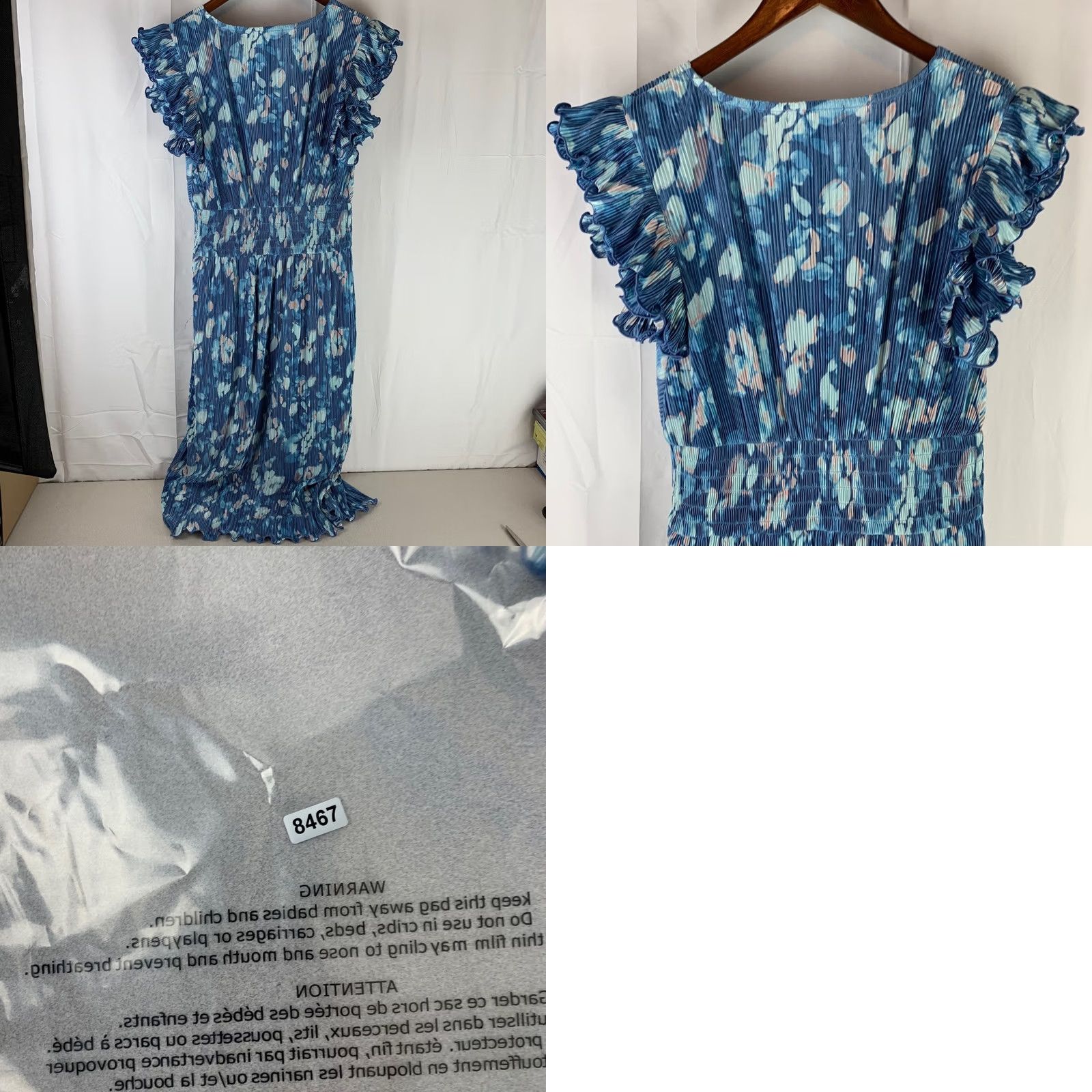 Vintage VINTAGE Chelsea 28 Maxi Dress Womens Medium Blue Abstract Floral Pleated Ruffle Sleeve Size M / US 6-8 / IT 42-44 - 8 Thumbnail