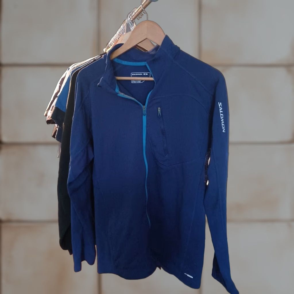 Salomon VINTAGE Salomon Zip Up Acti Therm Fleece Pullover Athletic Wear Jacket XL Blue Men Size US XL / EU 56 / 4 - 1 Thumbnail