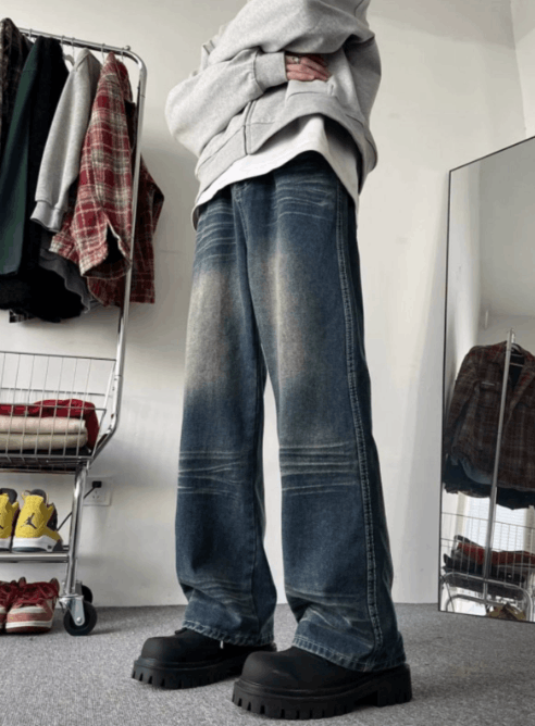 Japanese Brand × Jean Vintage washed distressed straight jeans Size US 32 / EU 48 - 2 Thumbnail