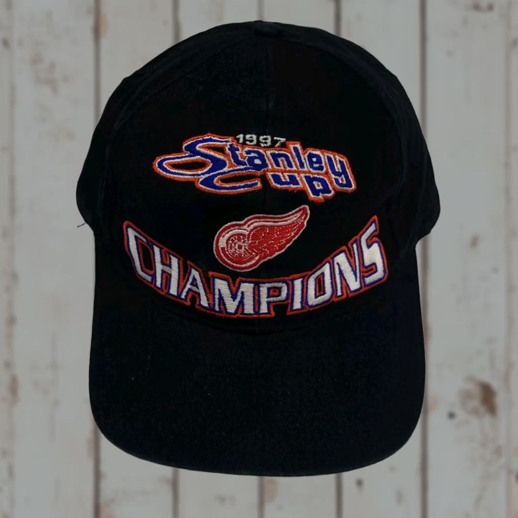 Logo 7 VINTAGE Detroit Red Wings Stanley Cup Champions Hat Logo 7 90s NHL Hockey Baseball Cap Men Adjustable Black Size Adult Mens Size ONE SIZE - 1 Thumbnail