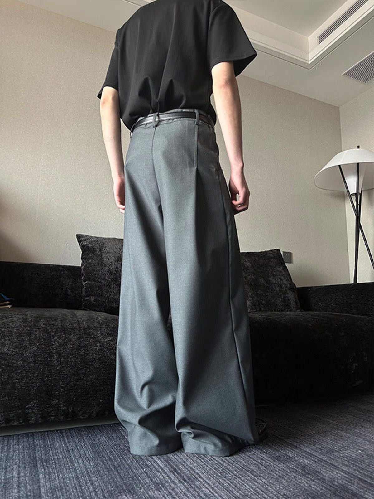 Vintage Gray Wide Leg Men's Trousers, Relaxed Fit Pants Size US 30 / EU 46 - 3 Thumbnail