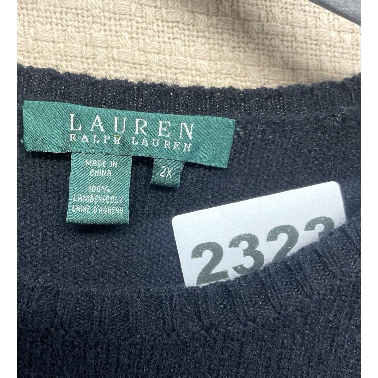VINTAGE Lauren Ralph Lauren Sweater Women's 2X Black Wool Knit Crew Neck Logo Front