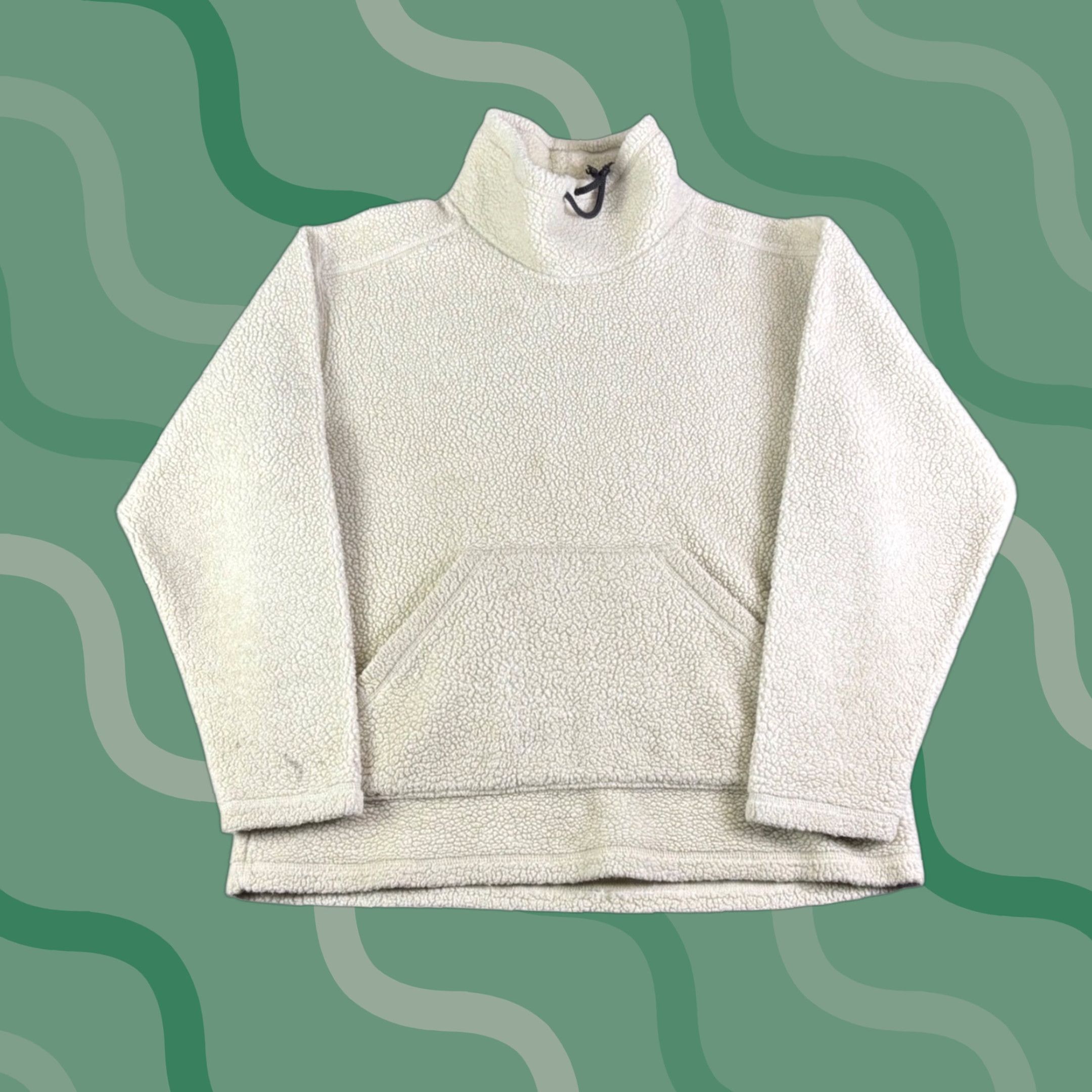 Vintage VINTAGE Above Sea Level Fleece Pullover Sweater Mock Neck Kangaroo Pocket Size L Cream Men Pullover 90s Kangaroo Pocket Polyester Knit Solid Size US L / EU 52-54 / 3 - 1 Thumbnail