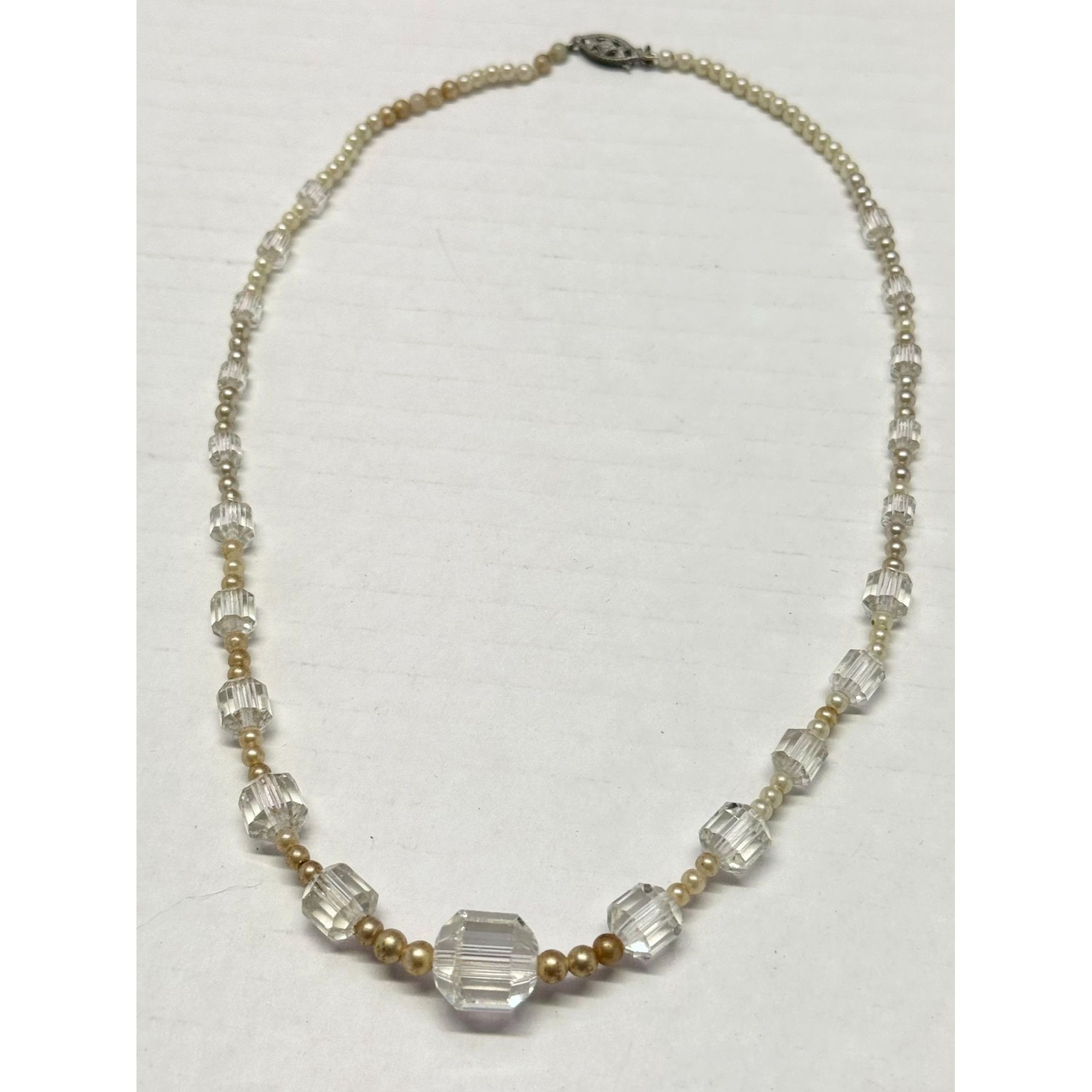 Vintage estate seed pearl crystal beaded necklace