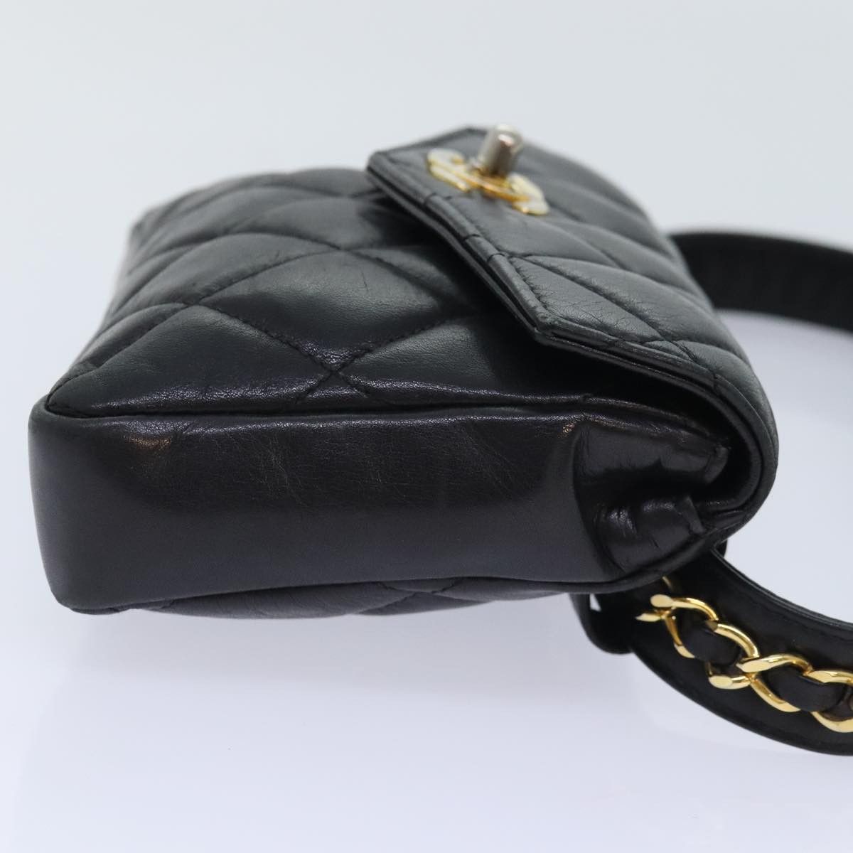 Chanel CHANEL Matelasse Waist Bag Lamb Skin Black Gold CC Size ONE SIZE - 4 Thumbnail