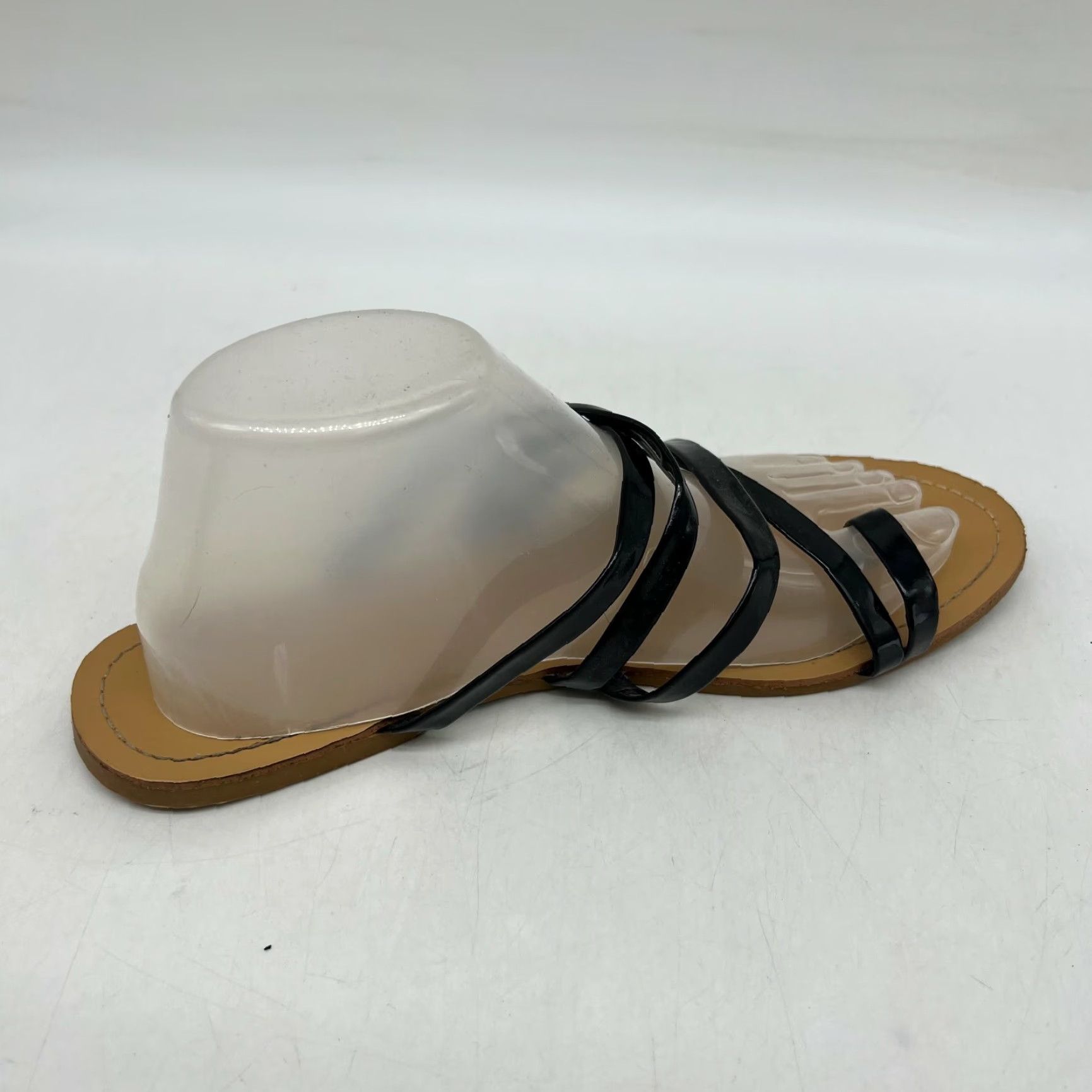 Vintage Qupid Women's Flat Slip On Casual Black Leather Sandals Size 8 Strappy Toe Ring Sandals Black Womens Size US 8 / IT 38 - 3 Thumbnail