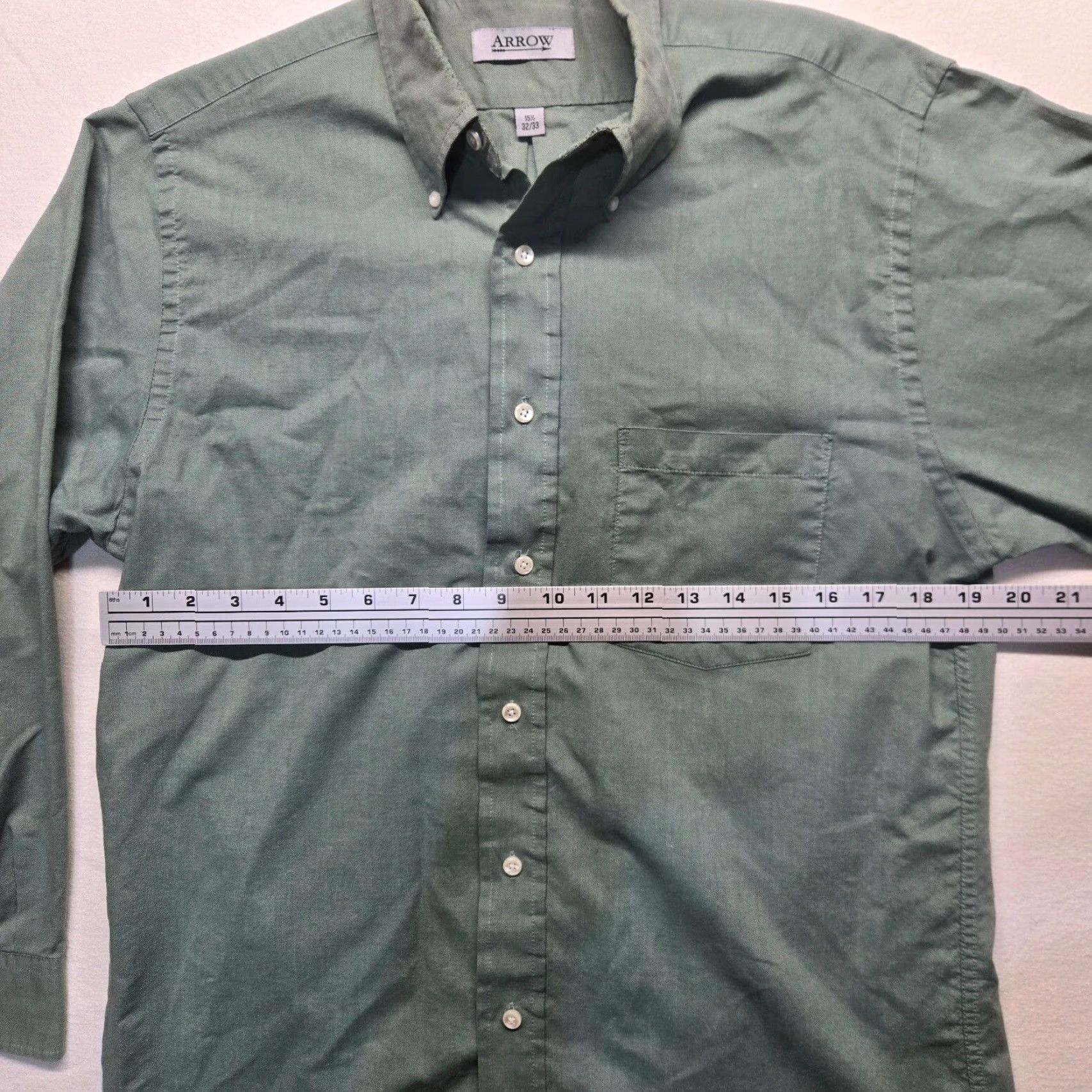 Arrow VINTAGE Arrow Men's Long Sleeve Button-Up Shirt Green Satin Cotton-Blend 90s Mens Size US L / EU 52-54 / 3 - 4 Thumbnail