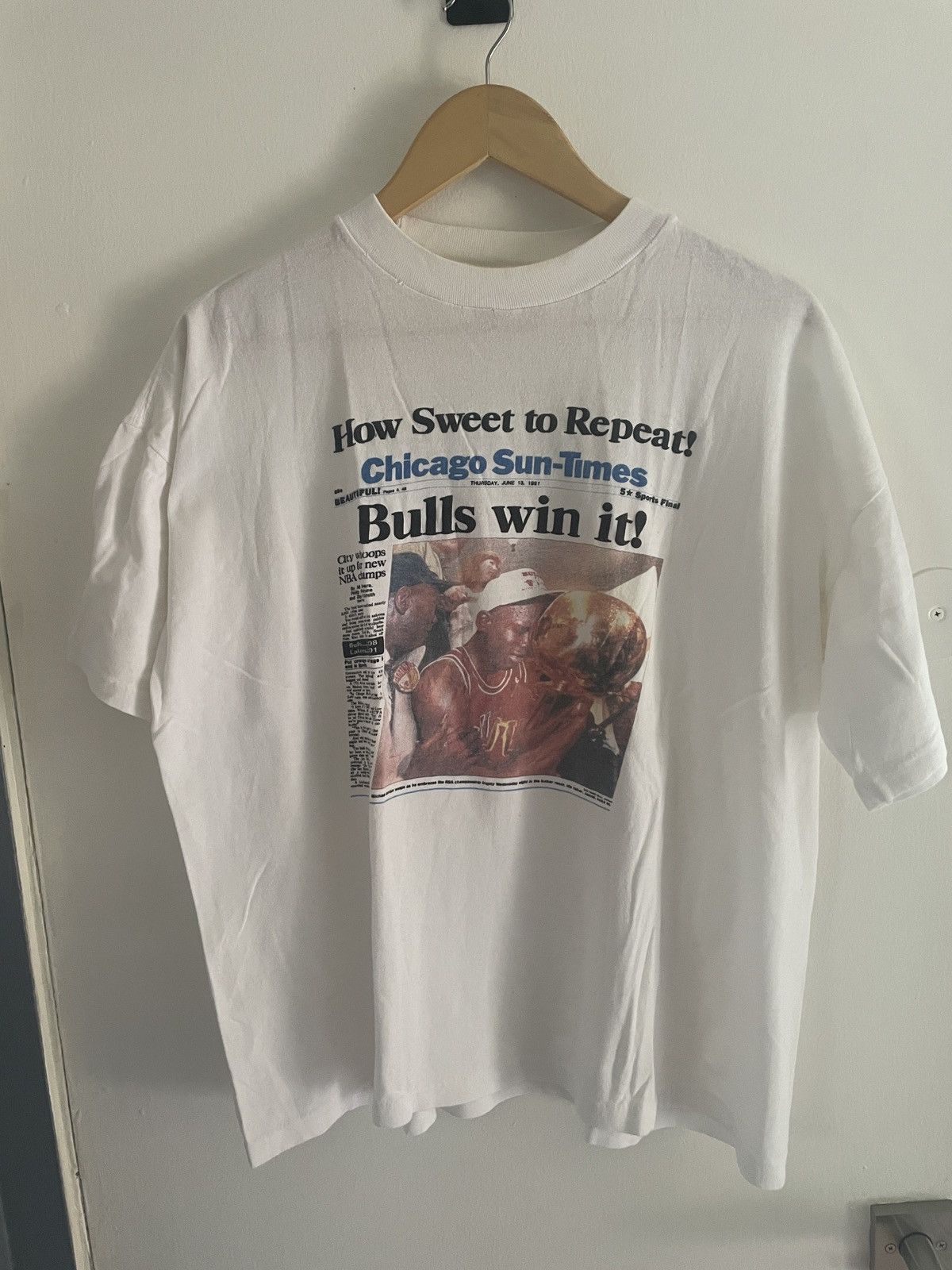 Hanes × Jordan Brand × Vintage Vintage 1990s Chicago Bulls Championship Tee Size US L / EU 52-54 / 3 - 1 Thumbnail
