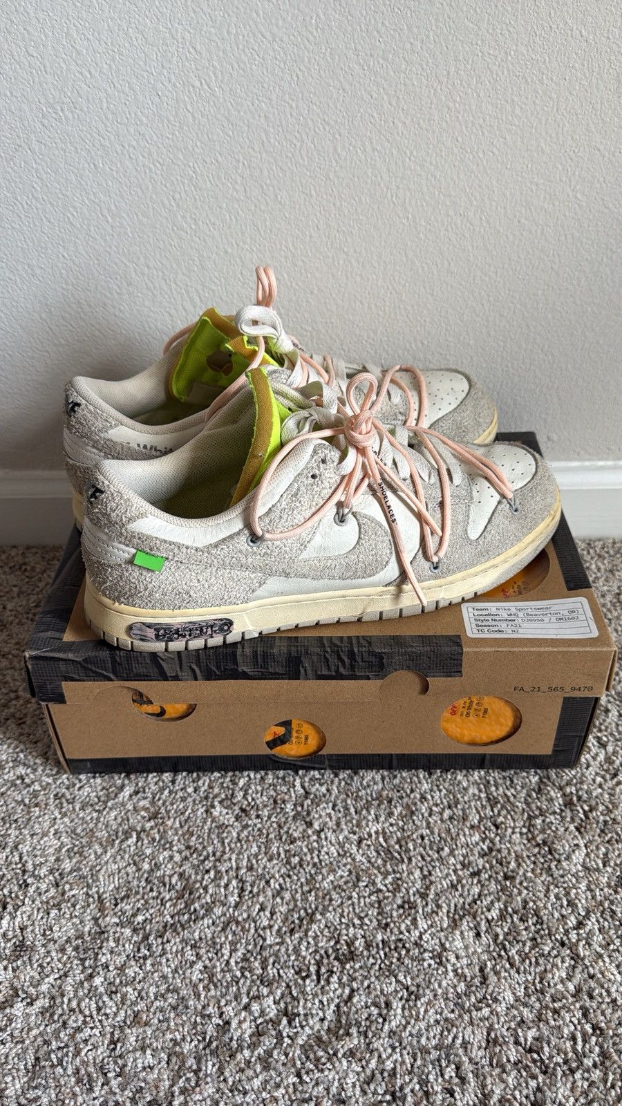 Nike × Off-White Off White Nike Dunk Low Lot #12 of #50 👟☑️🚧🖤🤍 Size US 12 / EU 45 - 1 Thumbnail