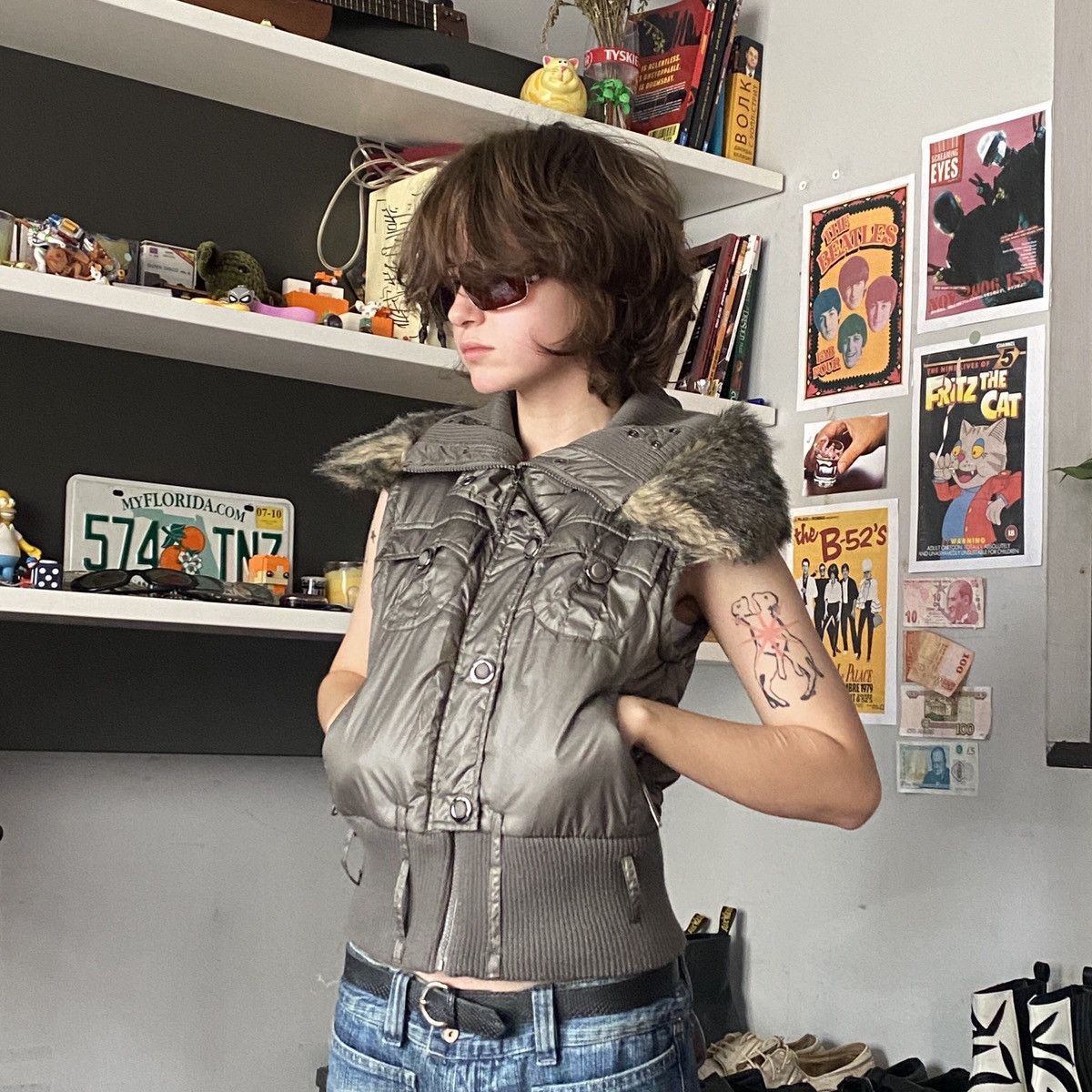 Y2k faux fur vest