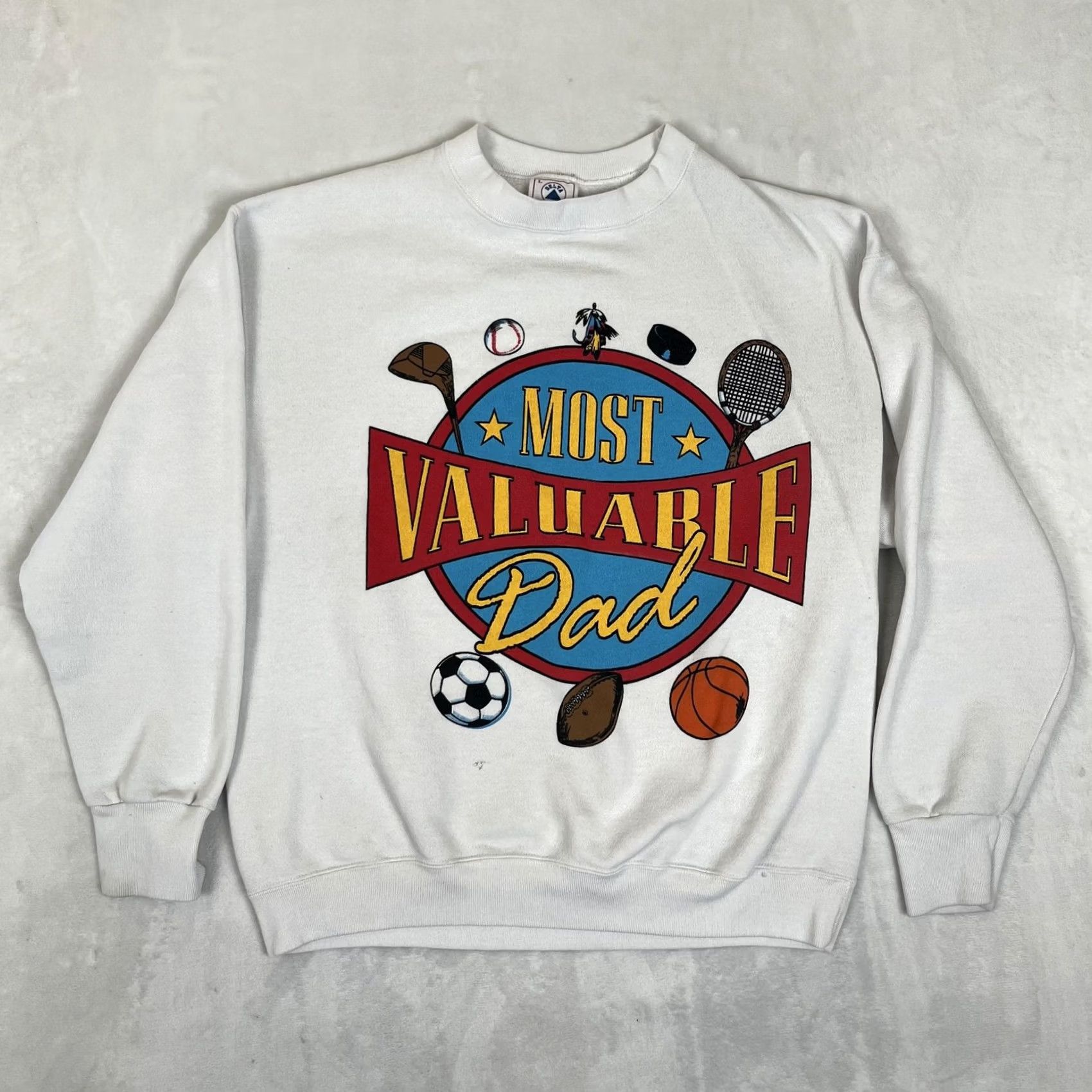 Delta VINTAGE Delta Sweatshirt Mens Large White Most Valuable Dad Sports Graphic Crew Neck Long Sleeve Pullover Size US L / EU 52-54 / 3 - 2 Thumbnail
