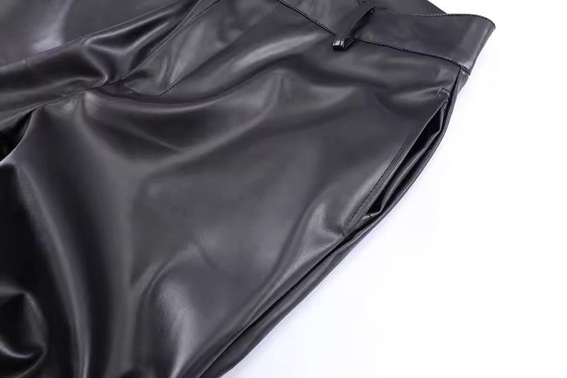 Jean Pleated Pu Leather Pants Streetwear Loose Ruched Casual Size US 32 / EU 48 - 8 Thumbnail