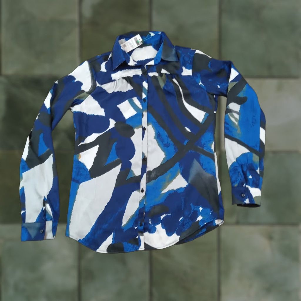 Benetton Stile Benetton Geometric Pattern Button Up Shirt Womens XS Blue Size XS / US 0-2 / IT 36-38 - 1 Thumbnail