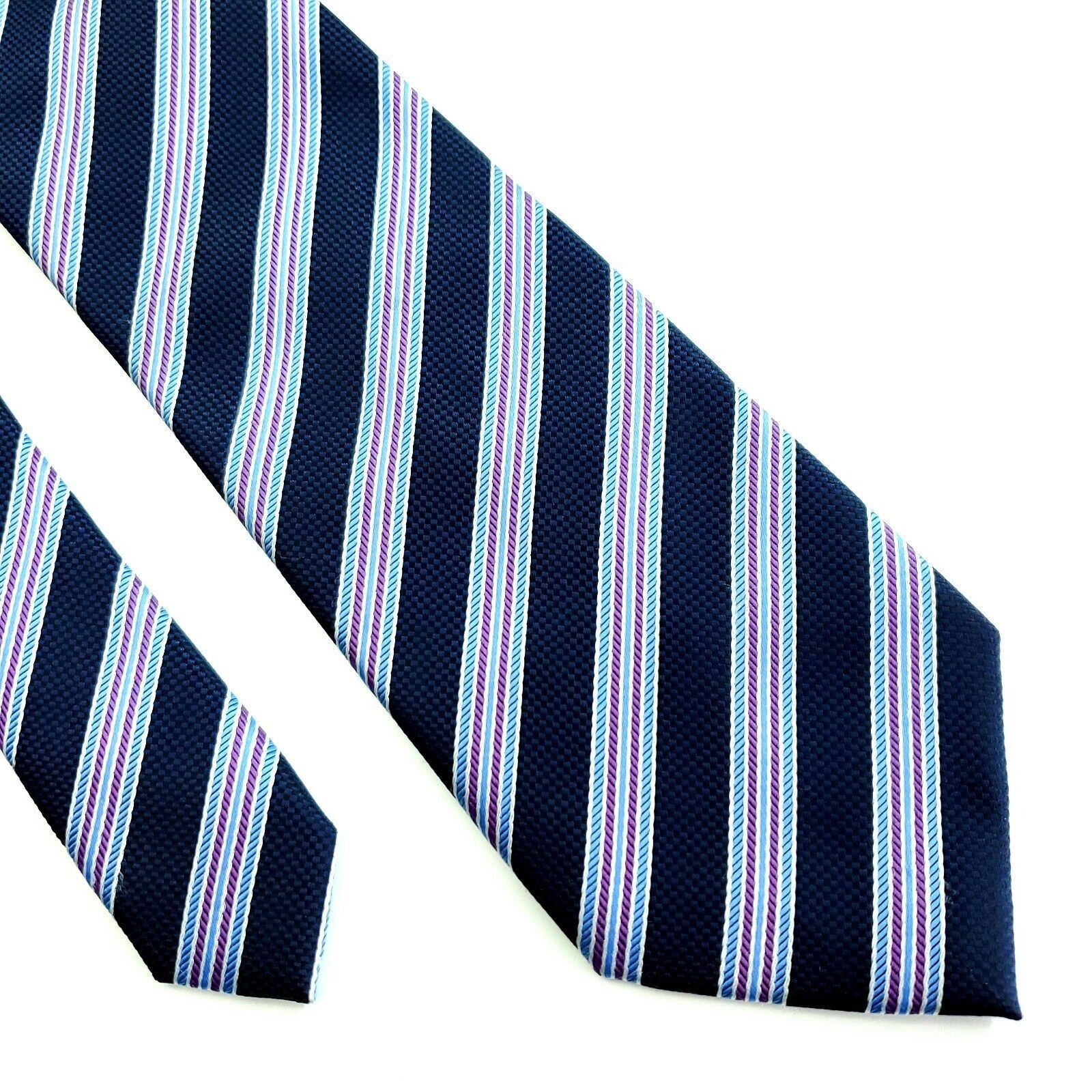 Designer Laurant Bennet Milano Blue Purple Striped Woven Long Silk Ti Size ONE SIZE - 1 Thumbnail