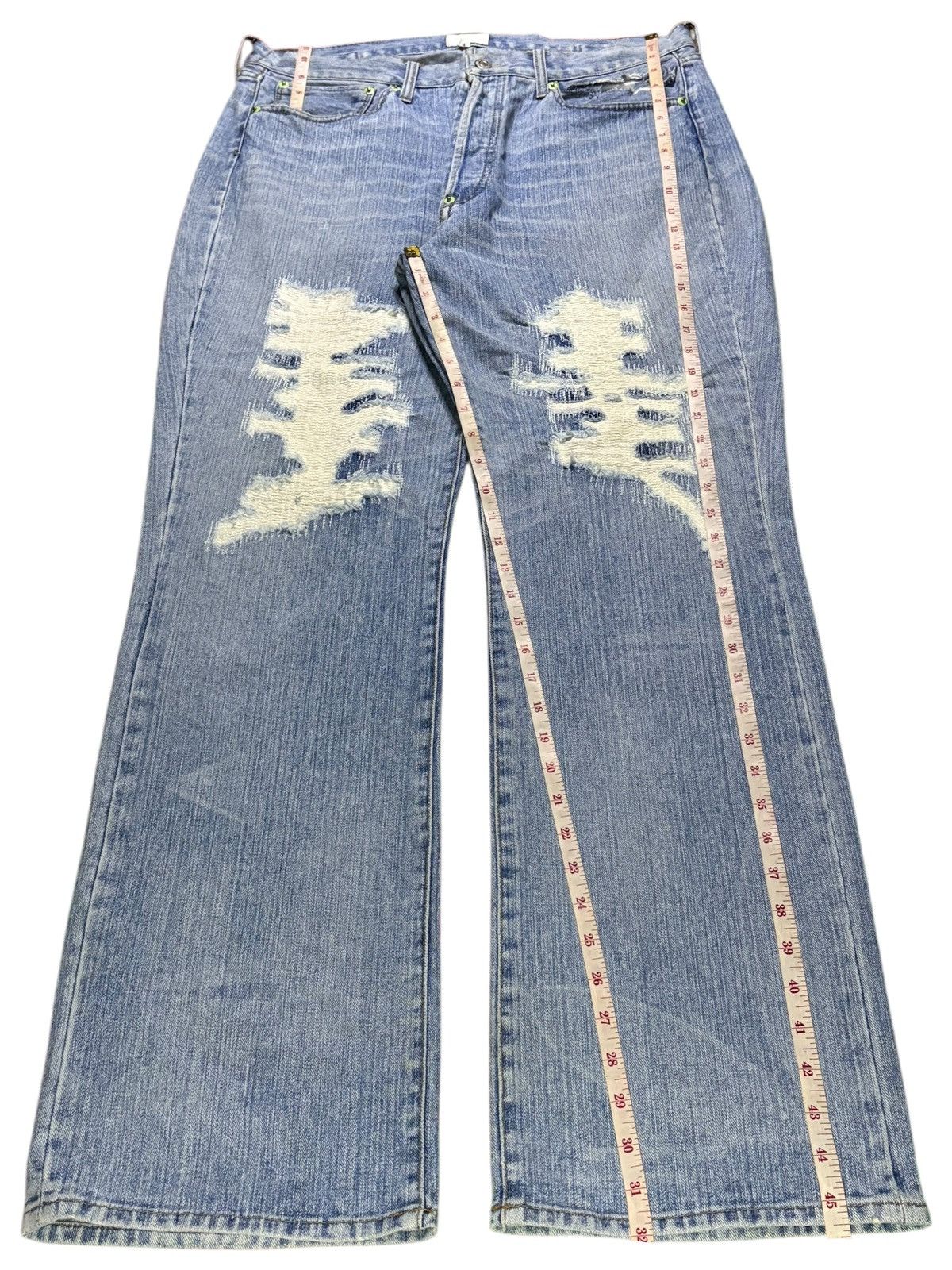 Japanese Brand Vintage Japanese Brand Blue Wash Sashiko Rip Bootcut Jean Size US 34 / EU 50 - 12 Thumbnail