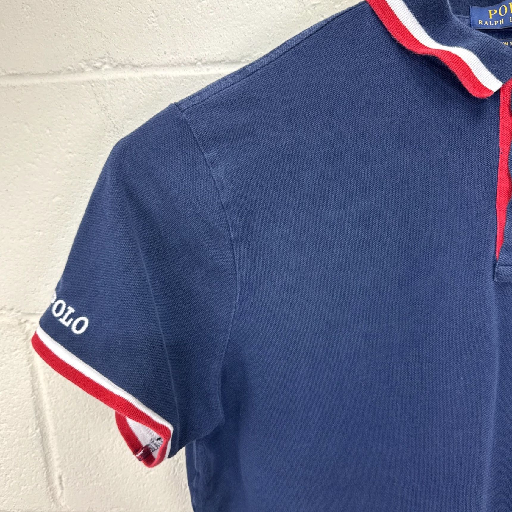 Polo Ralph Lauren VINTAGE Polo Ralph Lauren Mens XL Slim Fit Polo Shirt Navy Short Sleeve Cotton Classic Striped Embroidered Logo Size US XL / EU 56 / 4 - 4 Thumbnail