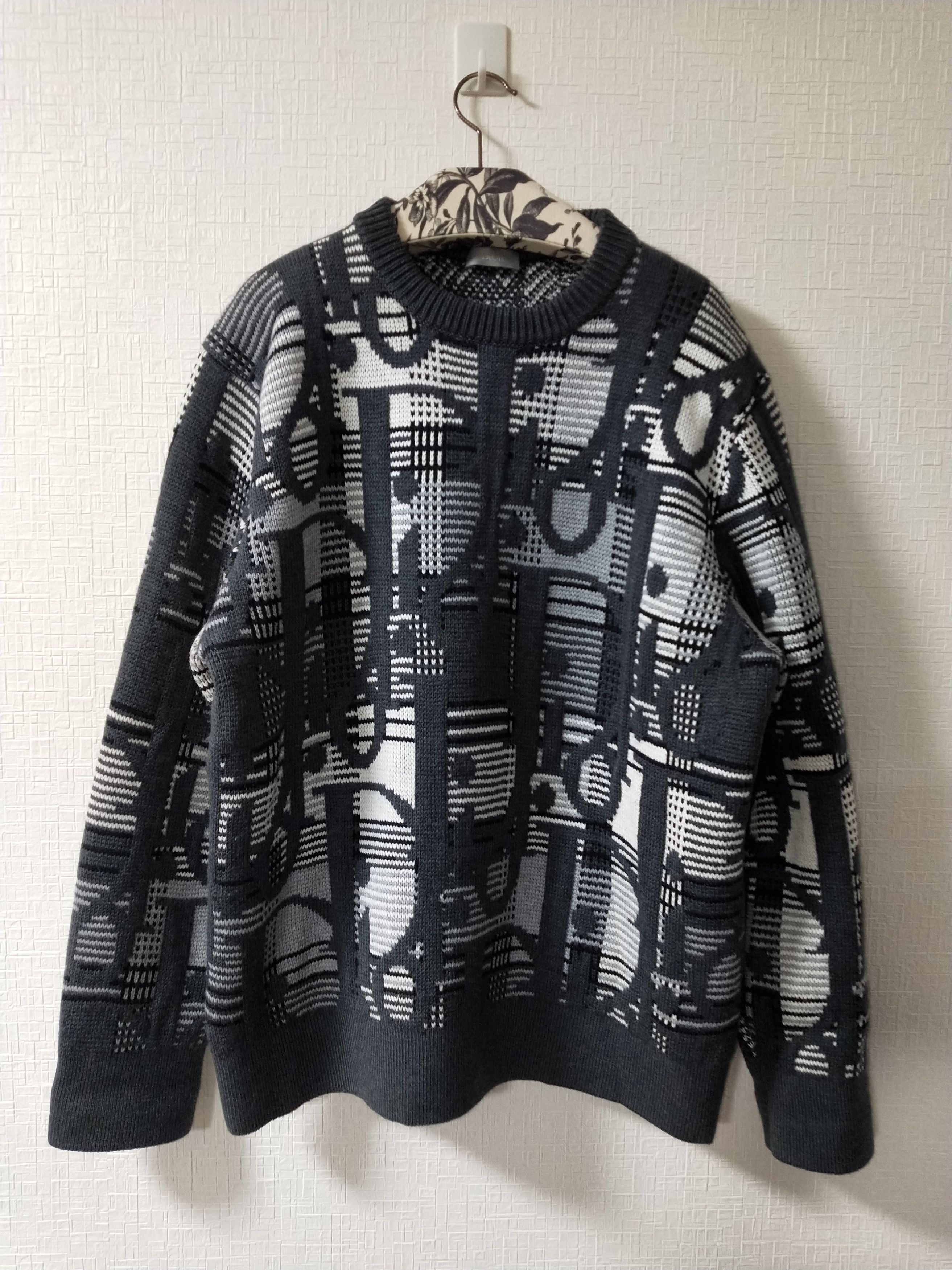 image of Dior Oblique Wool Jacquard Sweater in Black, Men's (Size XL)