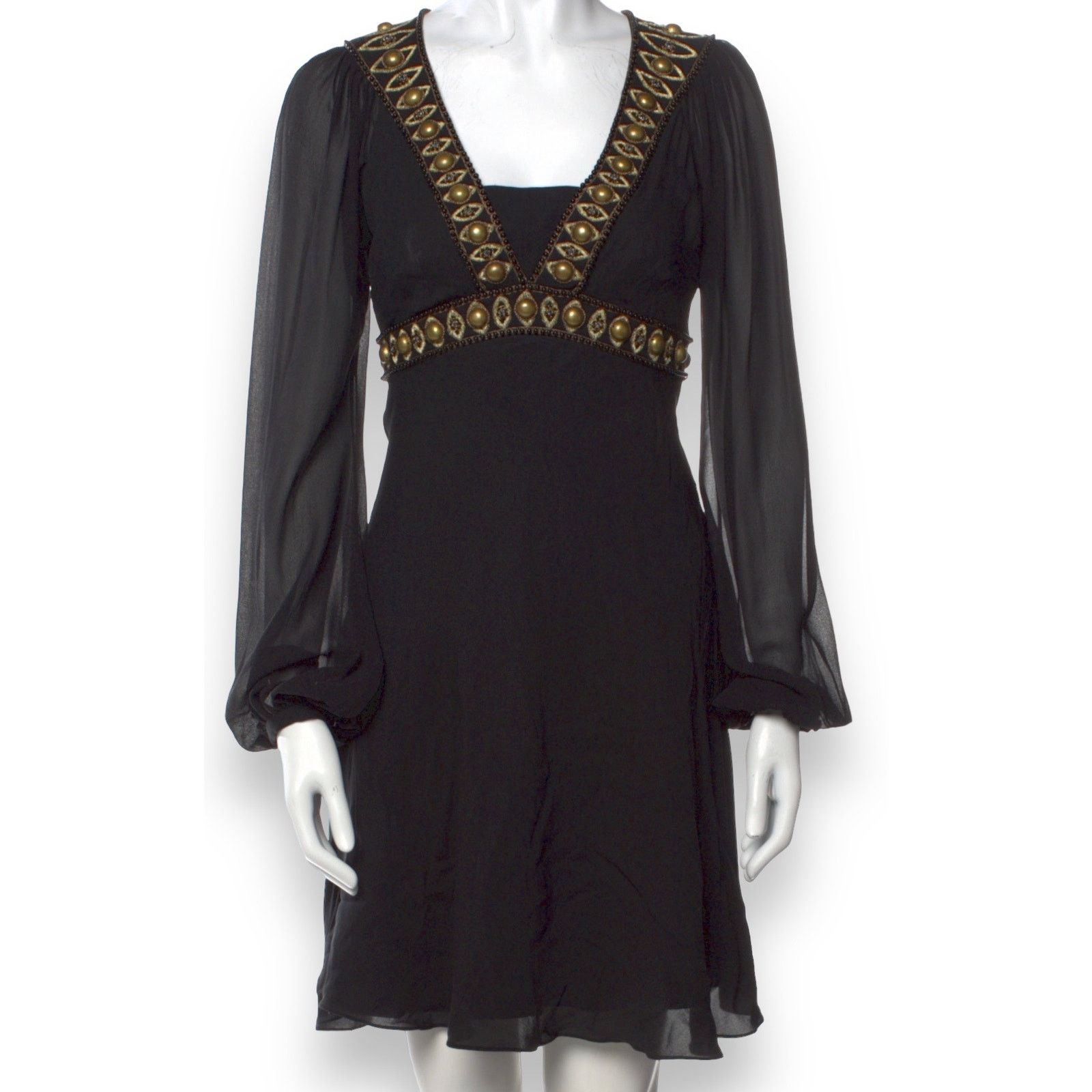 image of Temperley London Black Silk Mini W/ Gold Beaded Accents, Women's (Size Small)