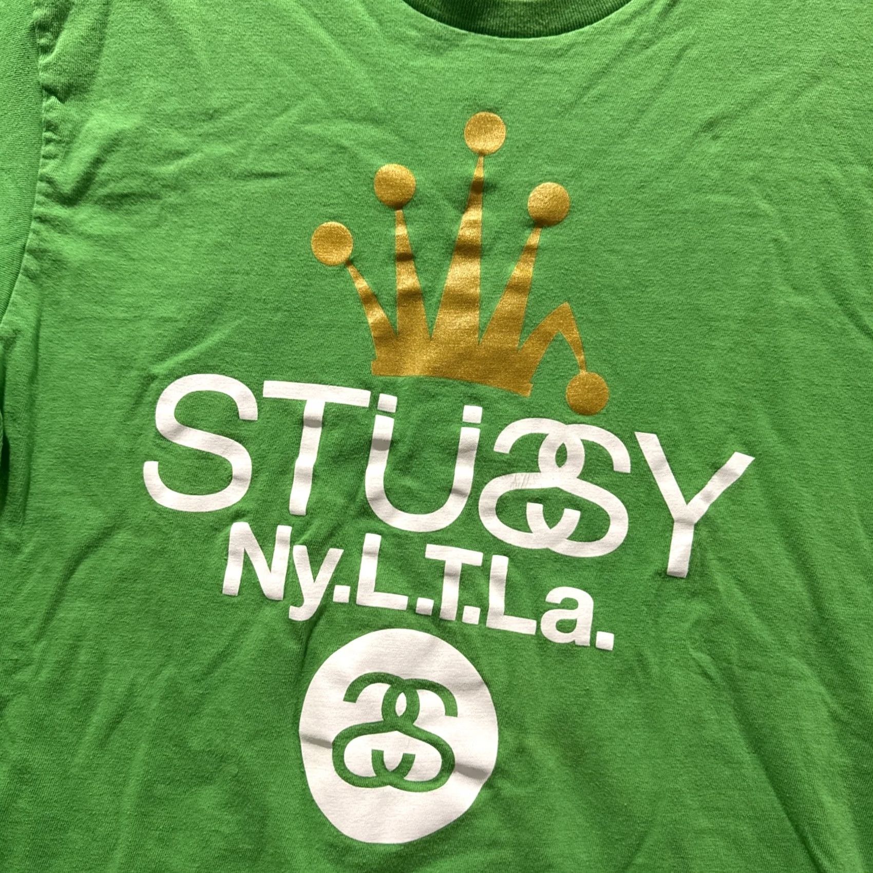 Vintage VINTAGE Stussy NY.L.T.La. Green Crown Short Sleeve Graphic T-Shirt Men’s M Mens T-Shirt Green 00’s Crown Graphic Size US M / EU 48-50 / 2 - 2 Thumbnail