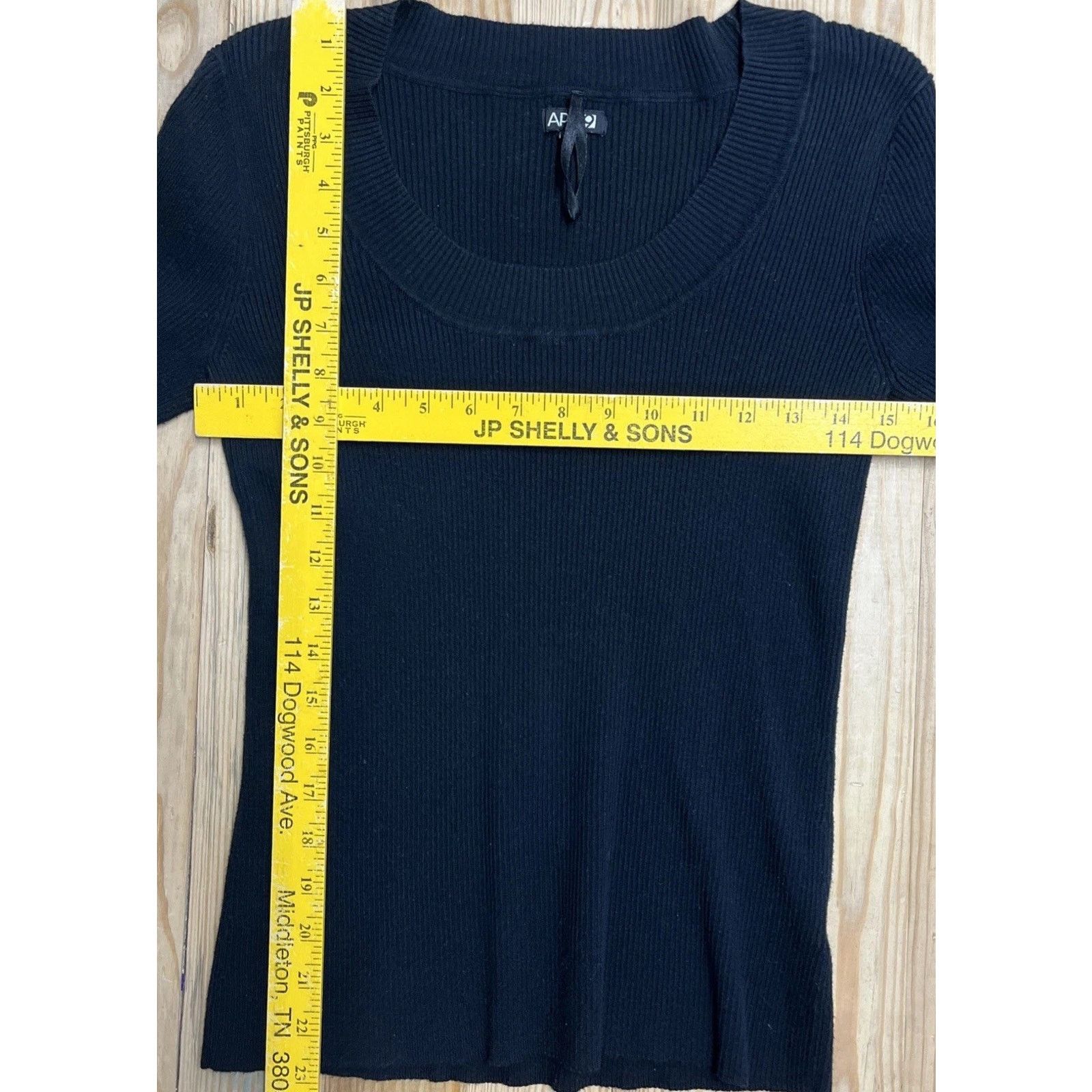 Apt. 9 APT 9 SZ L Cotton/Nylon Black Ribbed U-Neck Sweater Thin Size L / US 10 / IT 46 - 3 Thumbnail
