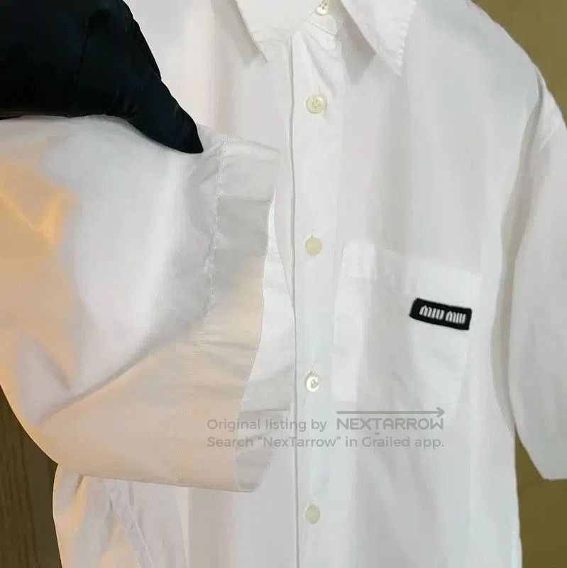 Miu Miu Miu Miu Summer White Cotton Short-Sleeve Shirt . Size M / US 6-8 / IT 42-44 - 4 Thumbnail