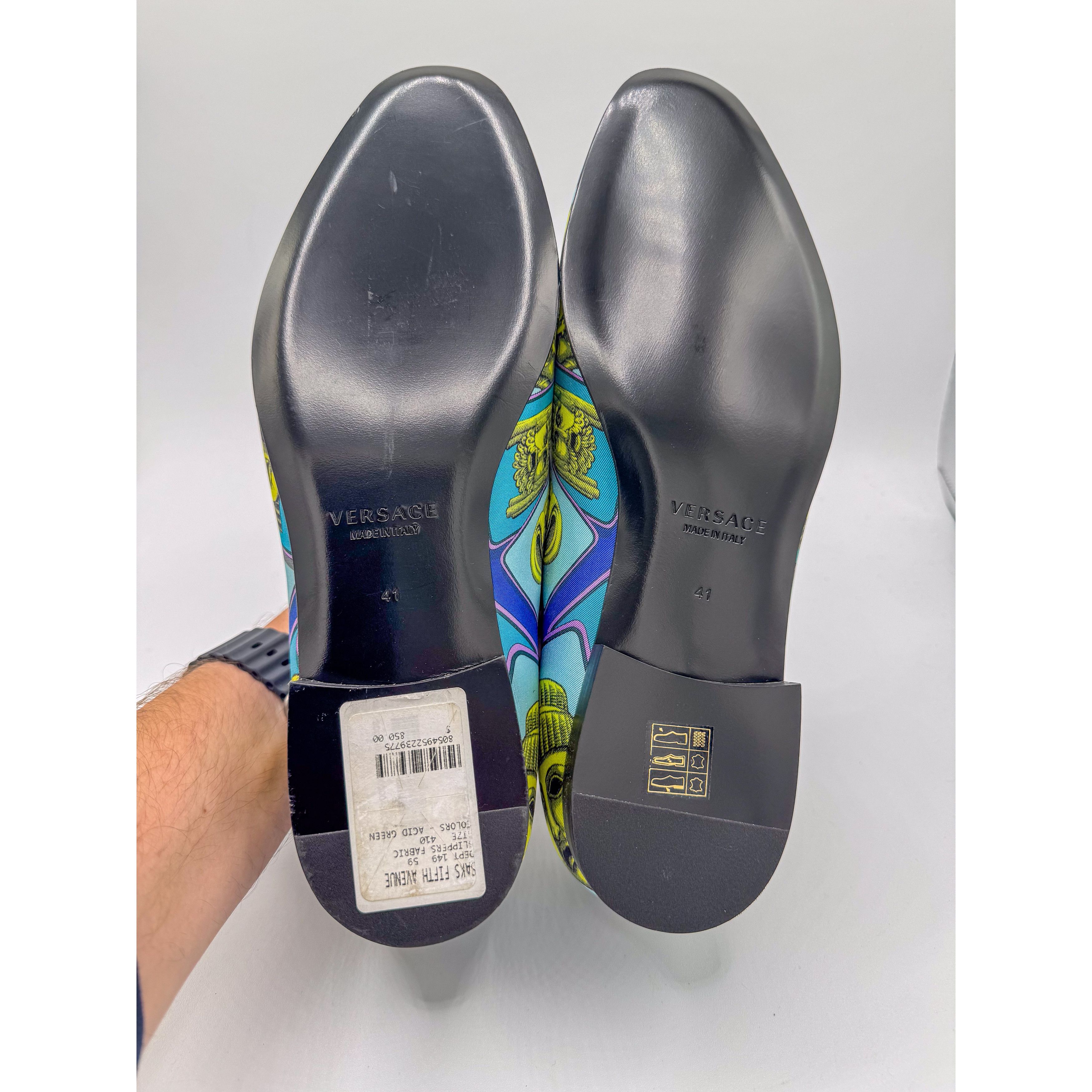 Versace Versace Masks Print Silk Twill Loafer In Acid Green Teal Size US 8 / EU 41 - 10 Thumbnail