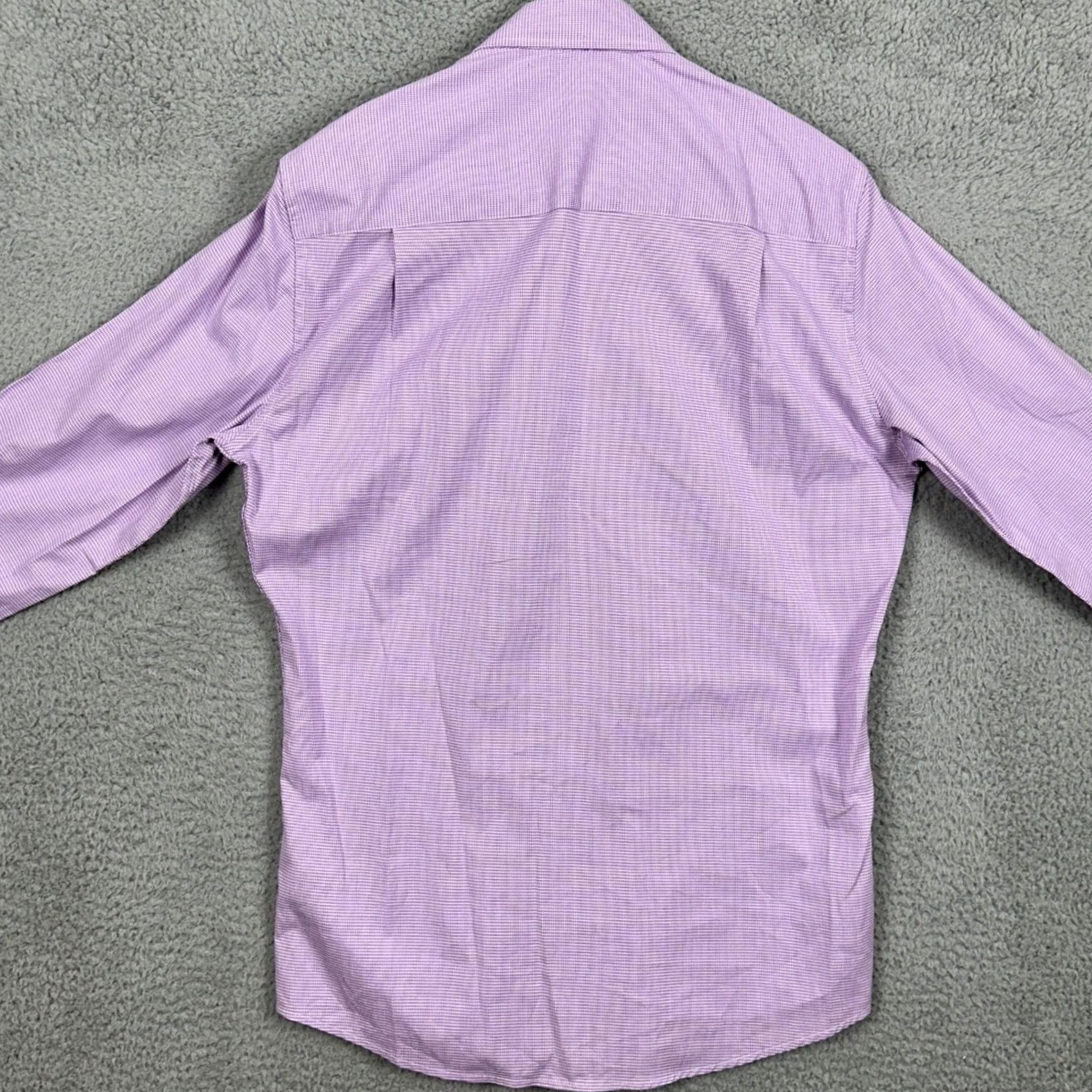 Vintage VINTAGE Duchamp London Mens Shirt Dress Purple Houndstooth Slim Fit Stretch EUC Size 42R - 3 Thumbnail