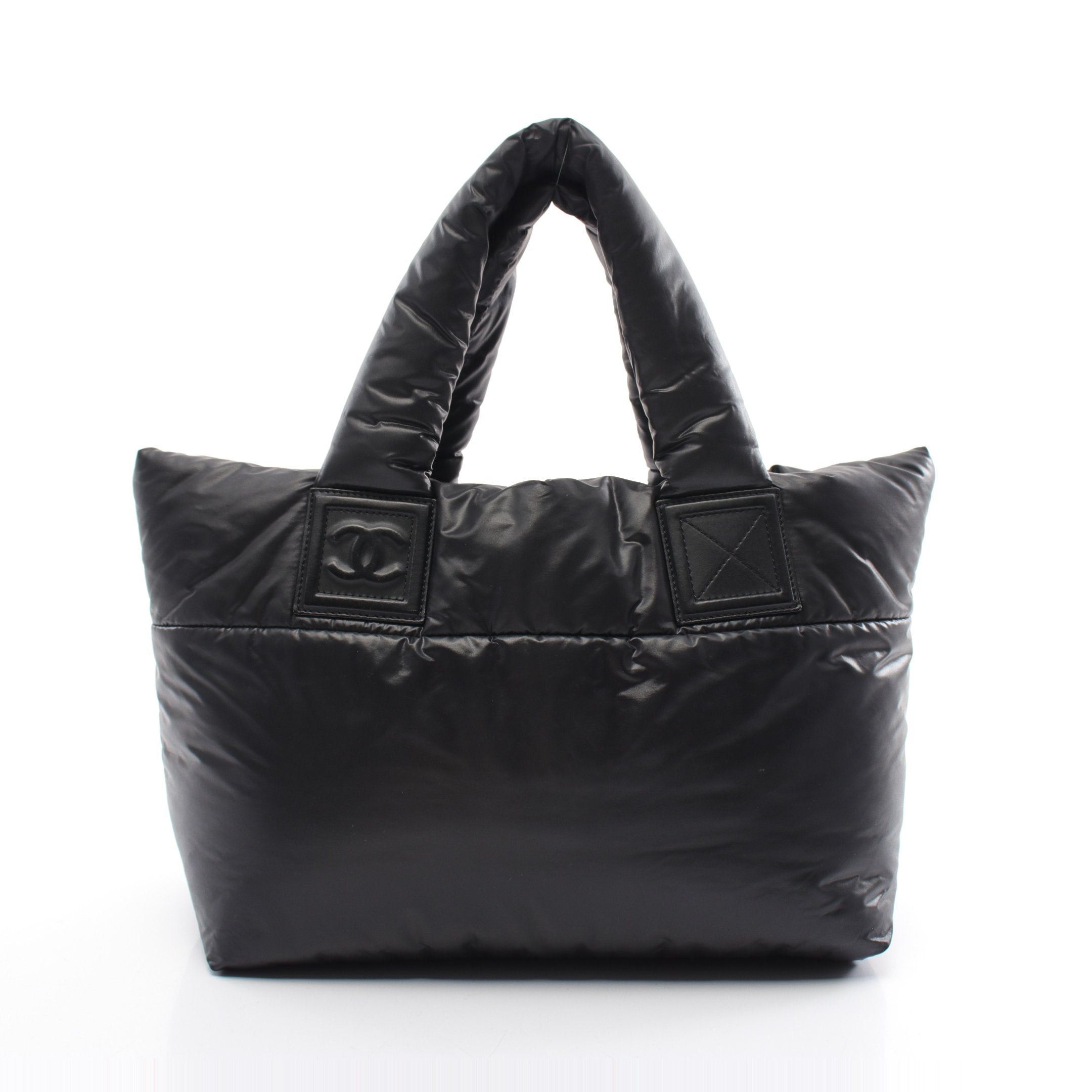 Chanel Cococoon Pm Handbag Tote Bag Nylon Leather Black Silver Hardware