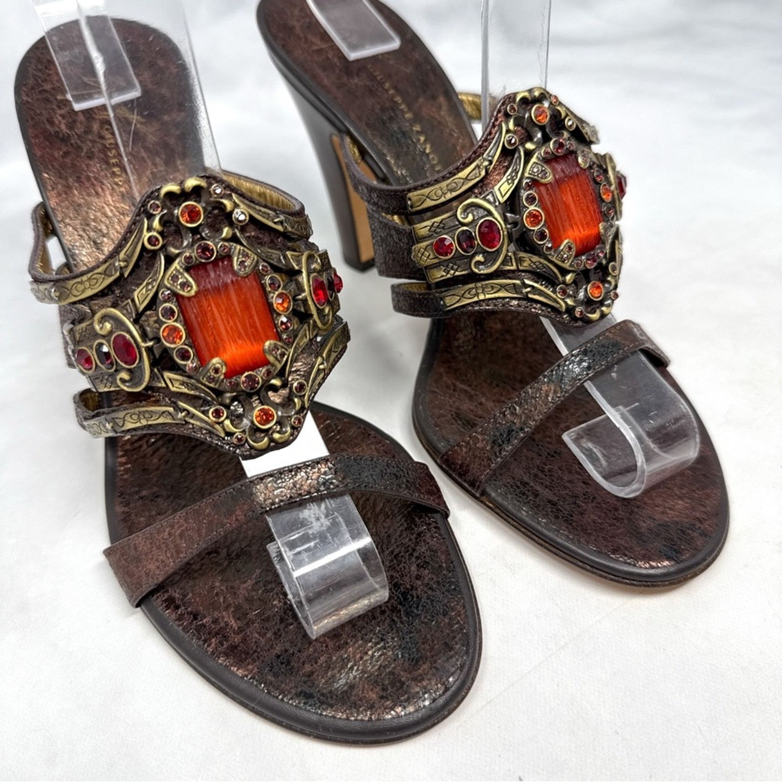 Giuseppe Zanotti NEW Giuseppe Zanotti Vicini Vintage Leather Jewel Mule Heels Size US 7 / IT 37 - 2 Thumbnail