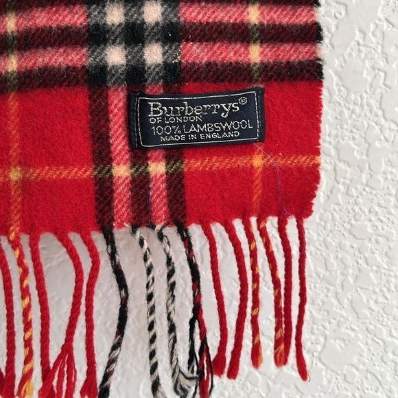 Burberry × Vintage VTG Burberrys Check Cashmere Lambswool Red Plaid Scarf in Cu Size ONE SIZE - 3 Thumbnail