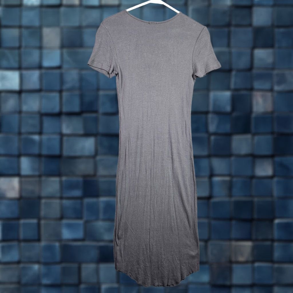 MONROW Monrow Women's Ribbed V-neck Short Sleeve Dress S Knitted Cotton Modal Multicolor Solid A-Line Casual Knit Dress Size 28" / US 6 / IT 42 - 1 Thumbnail