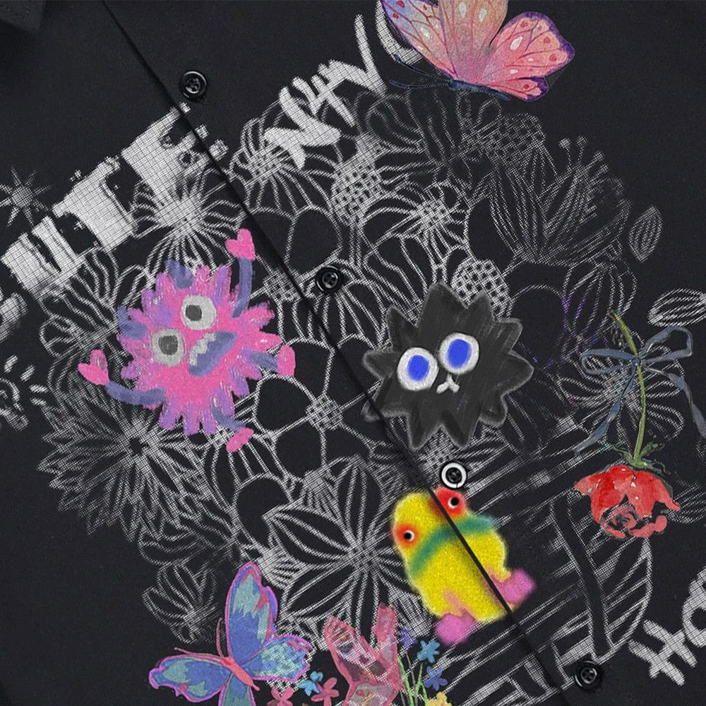 Vintage Men's loose hip-hop casual cartoon graffiti print shirt Size US M / EU 48-50 / 2 - 4 Thumbnail