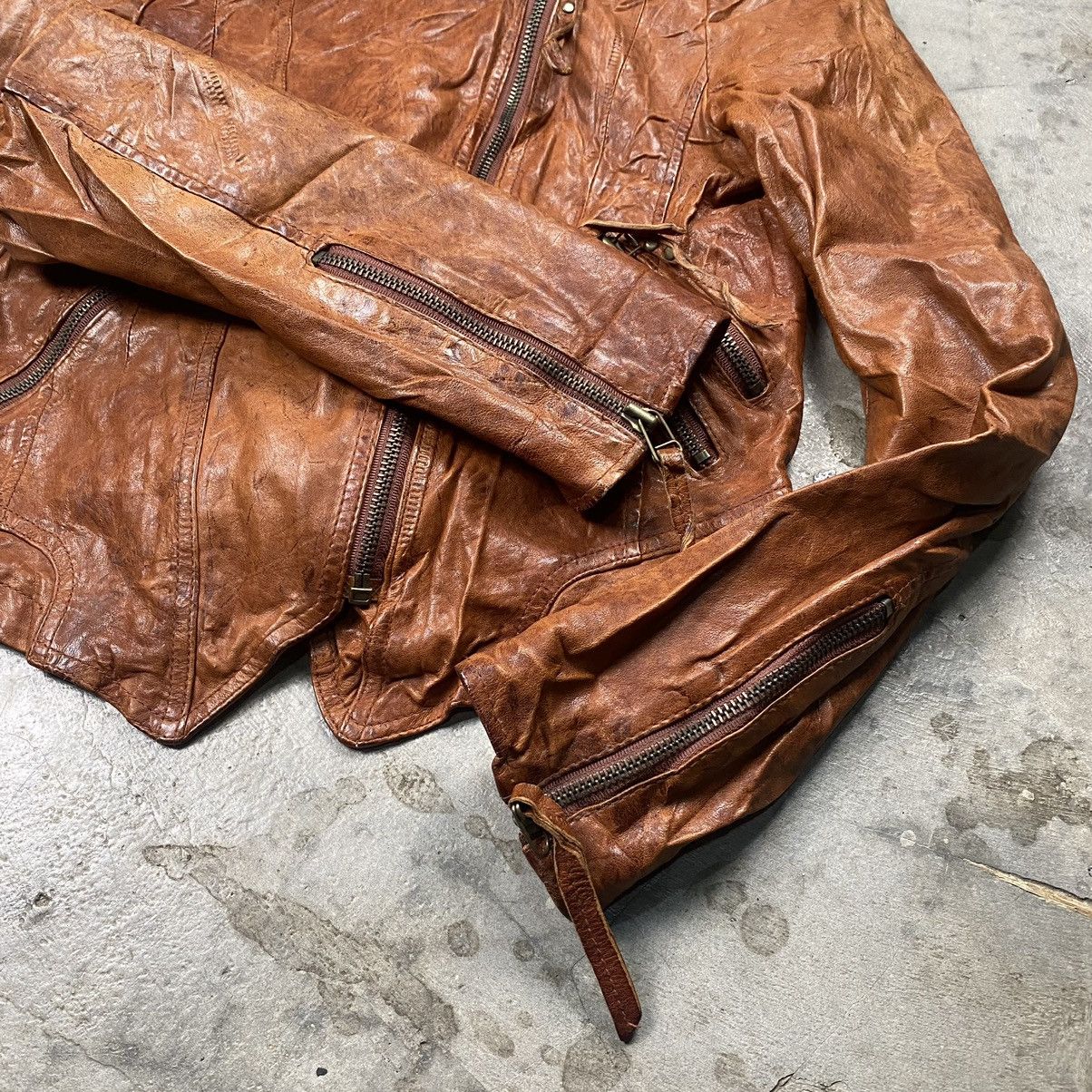 Japanese Brand × Vintage Vintage Brown Leather Biker Rocker Jacket Size XS / US 0-2 / IT 36-38 - 4 Thumbnail