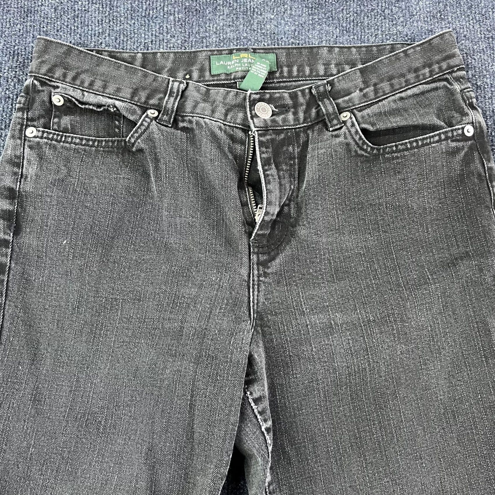 CO VINTAGE? LRL Lauren Jeans Co Jeans Womens 10P Black Bootcut Petite Charcoal Wash Denim Cotton Spandex Zip Embroidered Pockets Mens? Size 32" / US 10 / IT 46 - 3 Thumbnail