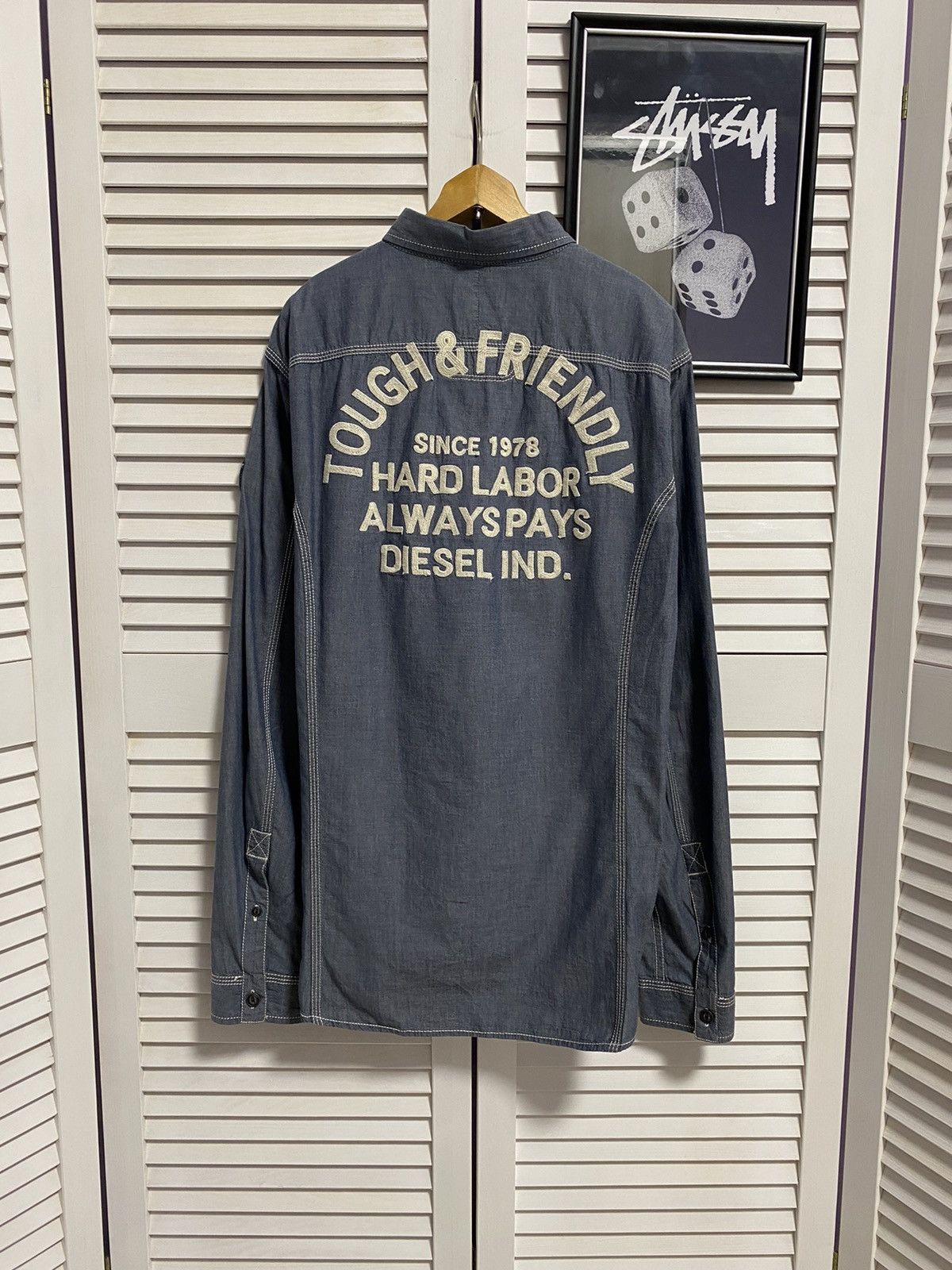 Diesel Vintage Shirt Button Up DIESEL Big Logo Tough & Friendly Size US L / EU 52-54 / 3 - 7 Thumbnail
