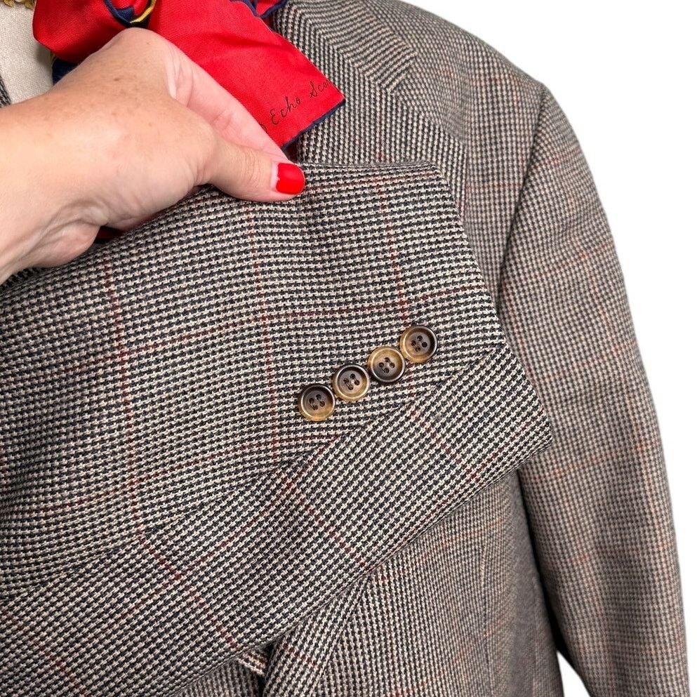 Chaps × Vintage Vintage Chaps Ralph Lauren Wool Alpaca Check Jacket 42T Size 42L - 6 Thumbnail