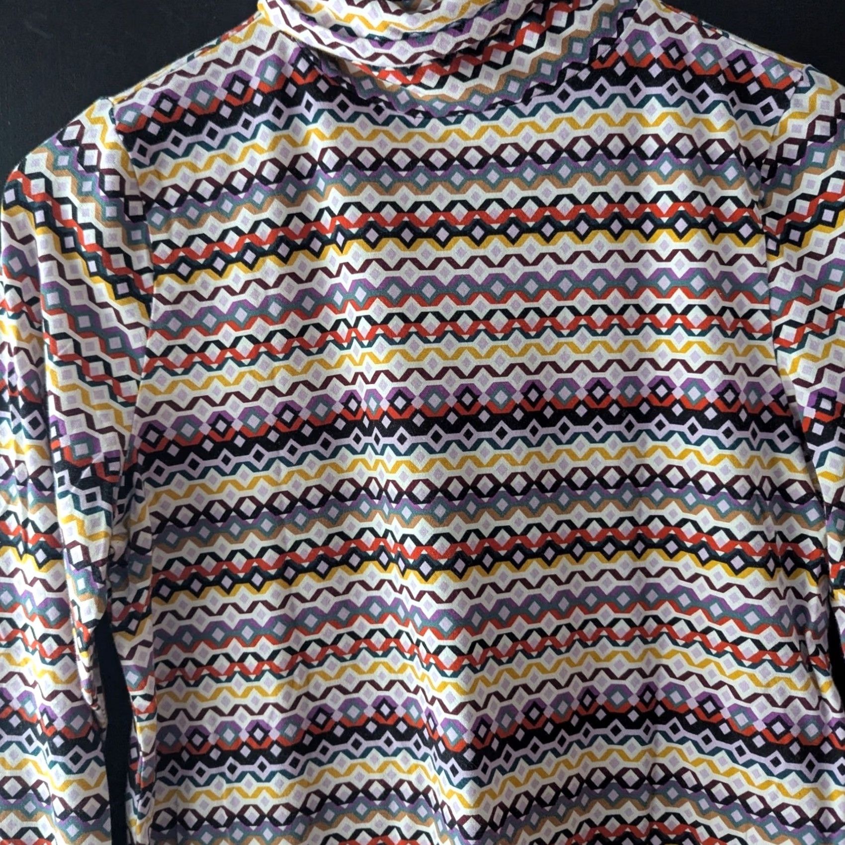 Loft LOFT Geometric Print Turtleneck Long Sleeve Top Womens L Multicolor Retro Mod Size L / US 10 / IT 46 - 2 Thumbnail