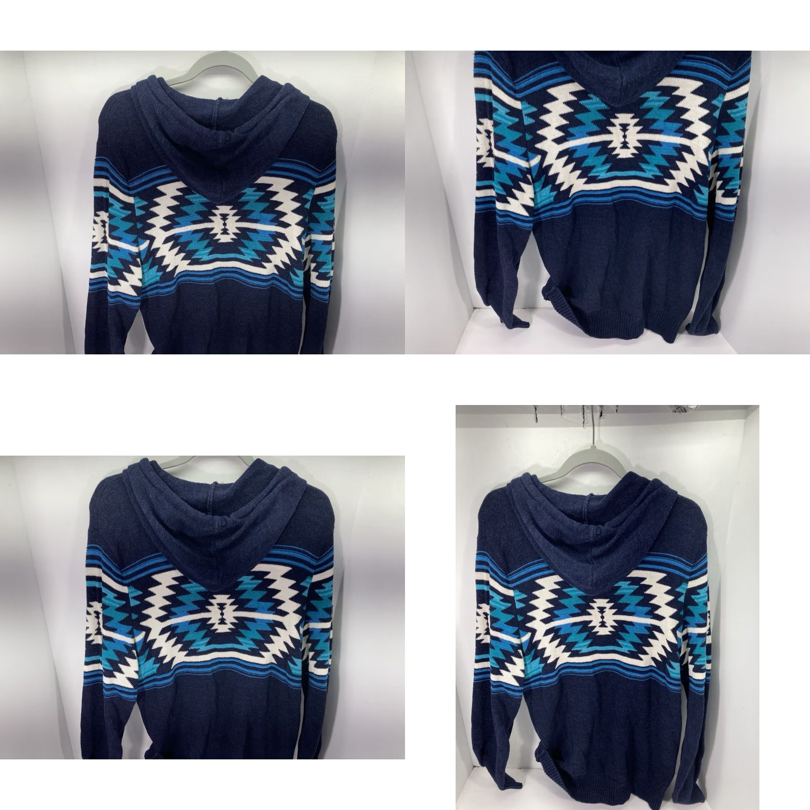 American Eagle Outfitters American Eagle Aztec Hoodie Sweater Men M Blue Long Sleeve Cotton Pullover Size US M / EU 48-50 / 2 - 8 Thumbnail