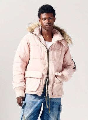 image of Greg Lauren Sz4 Sample Paneled Scrapwork Snorkel Patchwork Parka in Pink, Men's (Size XL)