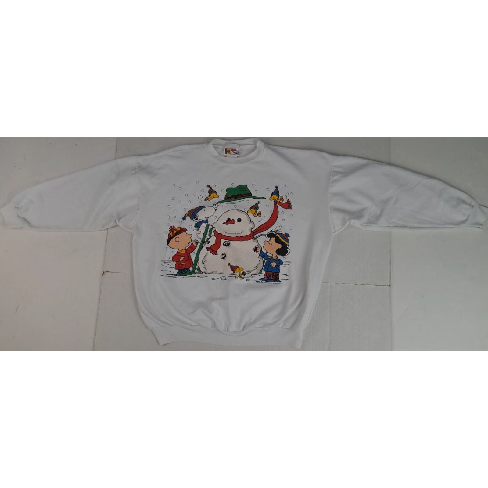 Peanuts VINTAGE Novel Teez Sweatshirt White Crew Neck Long Sleeve Snow Graphic Print Unisex Adults XL Pullover Canvas Cotton Reg/Regular Size US XL / EU 56 / 4 - 2 Thumbnail
