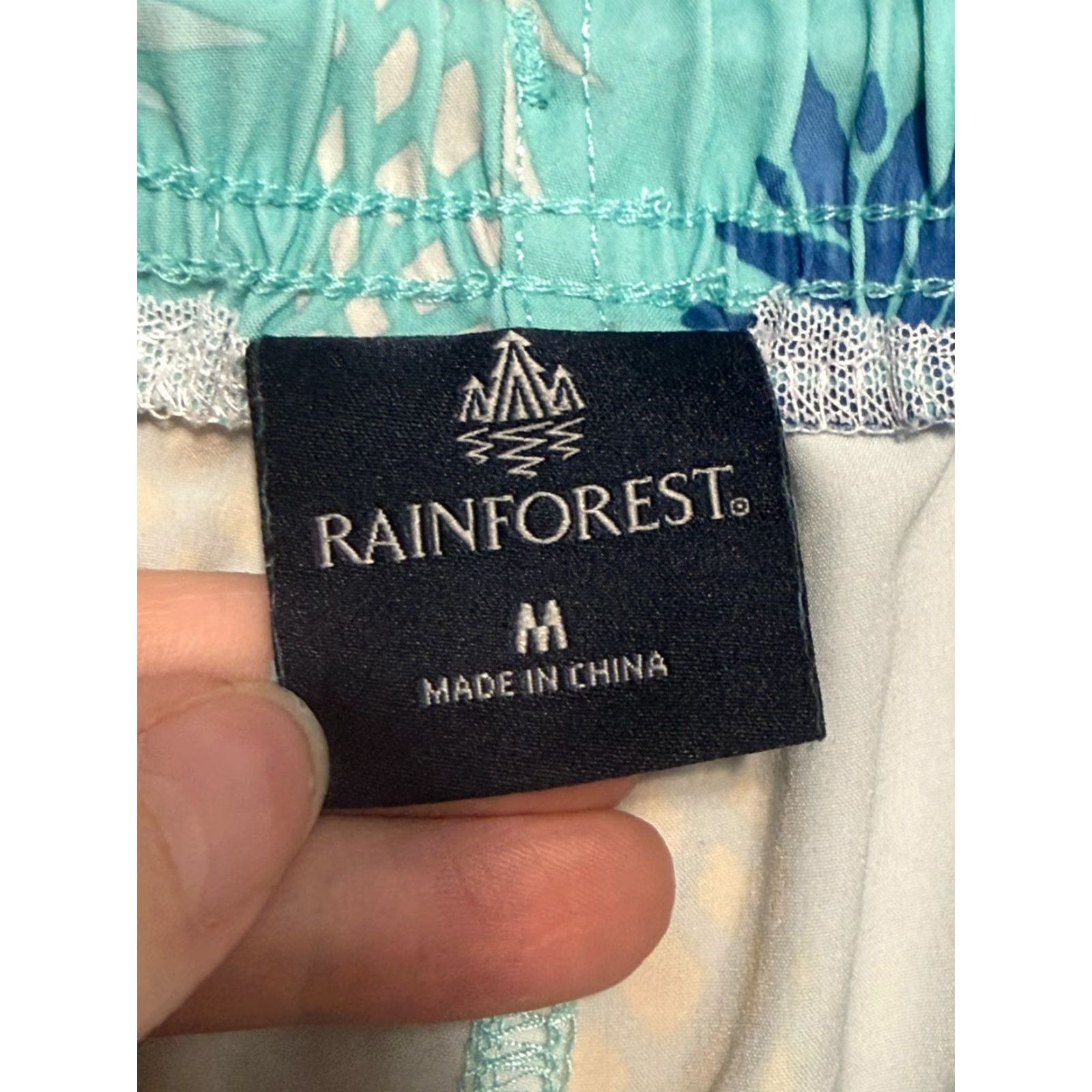 Vintage Rainforest Shorts Mens Medium Swim Trunks Blue Green Yellow Tie Waist Pineapples Jeans? Size US 31 - 6 Thumbnail