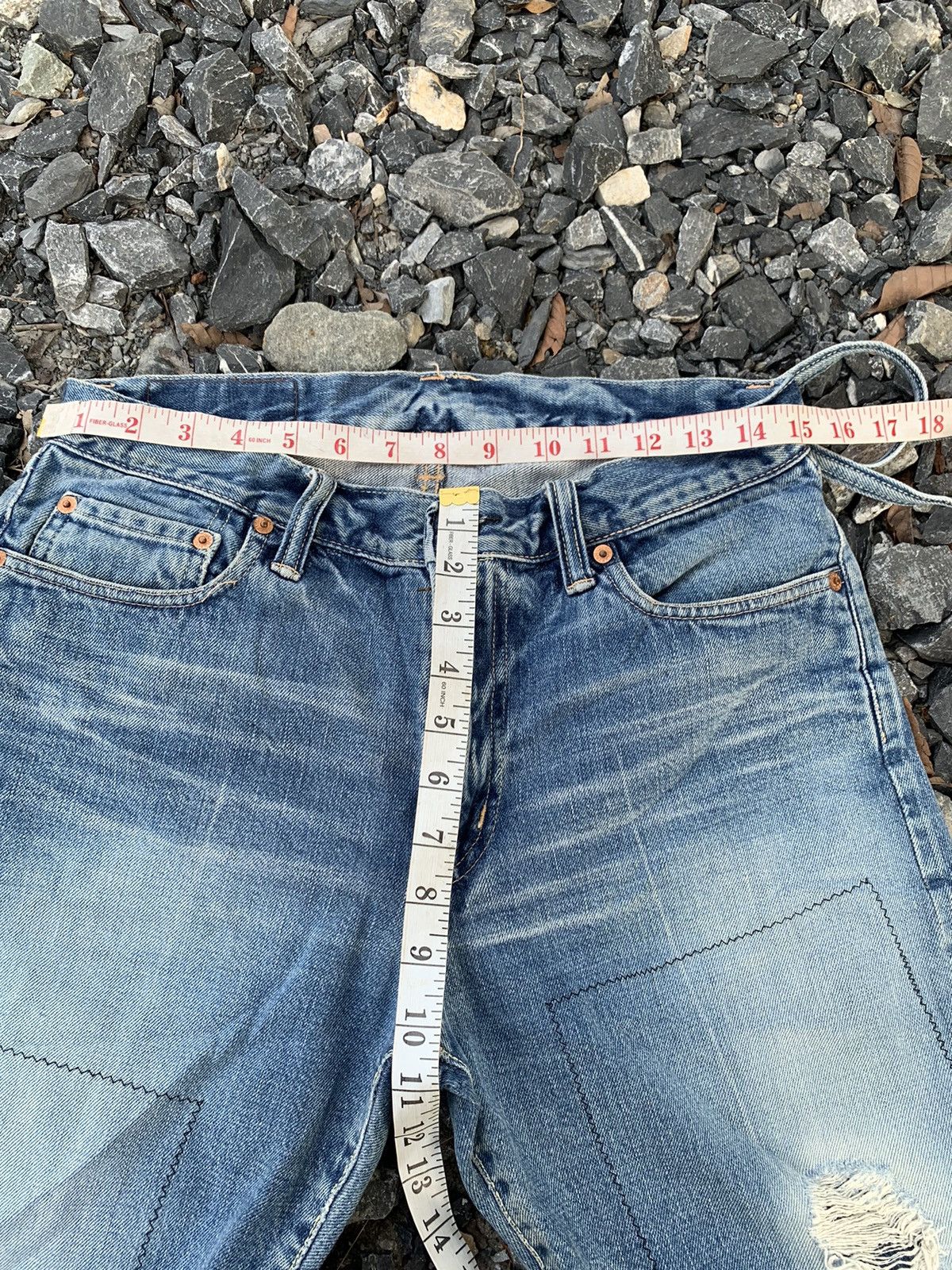 Kapital BLUE BLUE JAPAN INDIGO SELVEDGE RUSTY DISTRESSED DENIM Size US 31 - 21 Thumbnail