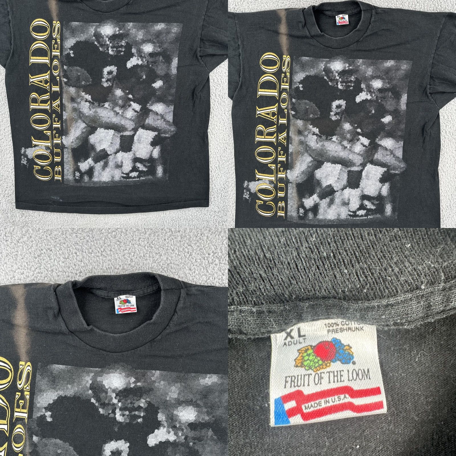 Fruit Of The Loom VINTAGE Fruit of the Loom XL Black SS USA Made T Shirt 1995 CU Buffalos Football Size US XL / EU 56 / 4 - 8 Thumbnail