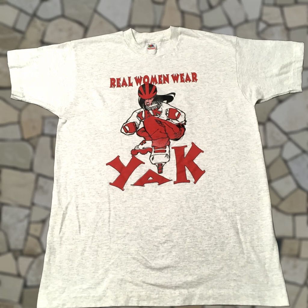 Fruit Of The Loom VINTAGE REAL WOMEN WEAR YAK T-Shirt Large single stitch GRAPHIC WOMAN POWER Size L / US 10 / IT 46 - 1 Thumbnail