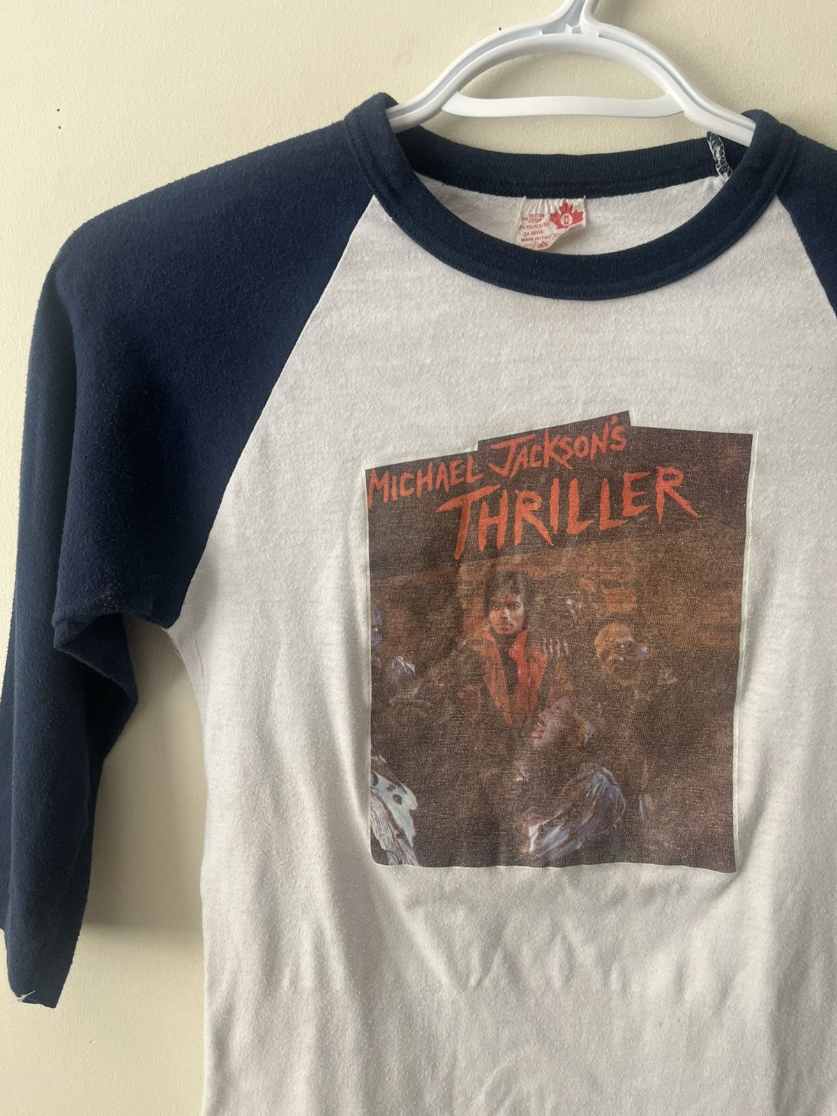 Vintage 80s Michael Jackson Thriller Baseball Raglan Baby Tee Y2K Size M / US 6-8 / IT 42-44 - 2 Thumbnail