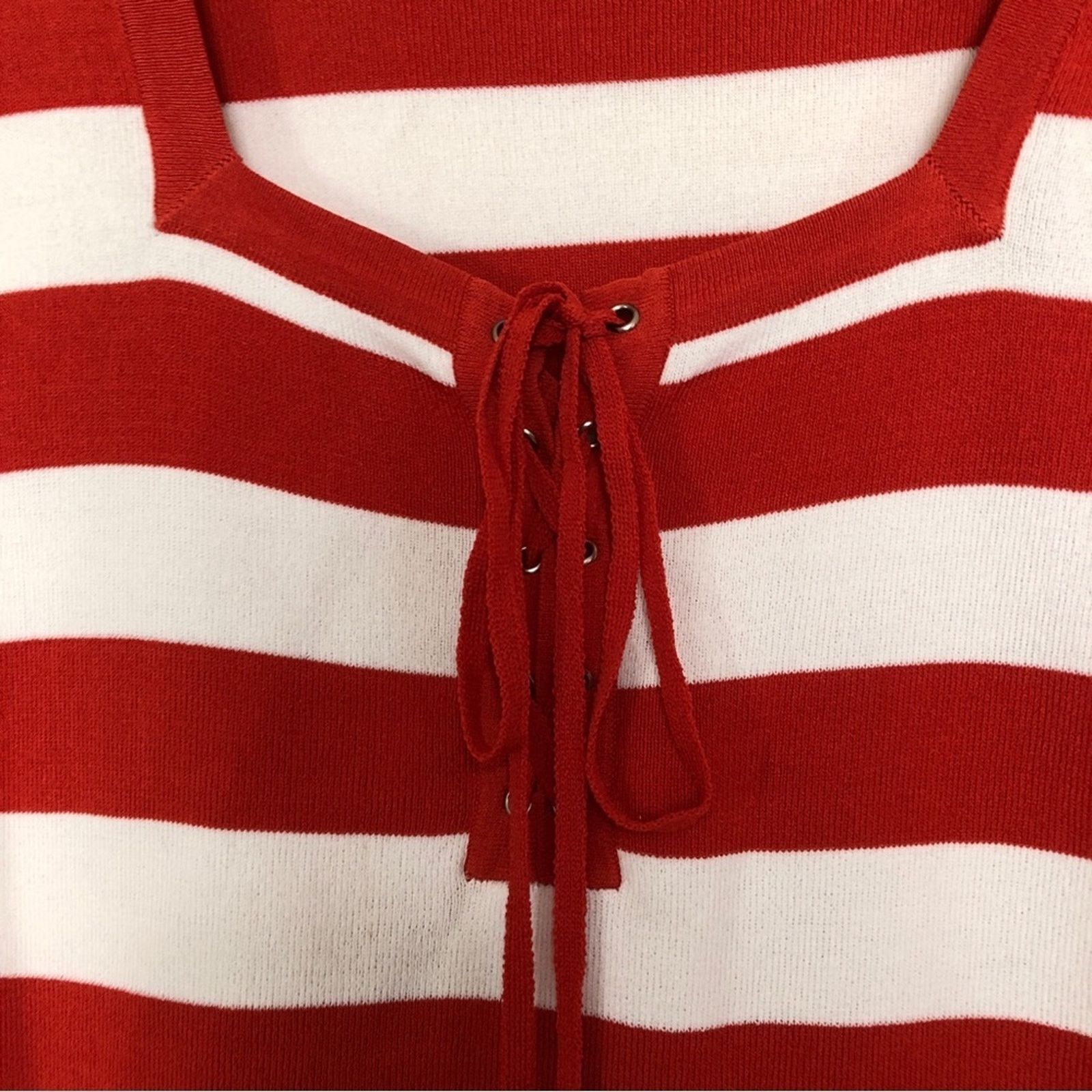 Other Kenar Red and White Striped Square Neck Tie Knot Sweater Top Size L / US 10 / IT 46 - 5 Thumbnail