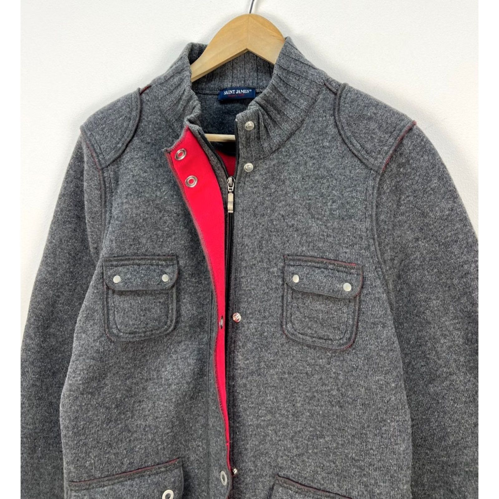 Saint James VINTAGE Saint-James Wool Blend Jacket Snap Front Utility Pockets Womens Size GB 16 US 12 Size L / US 10 / IT 46 - 2 Thumbnail