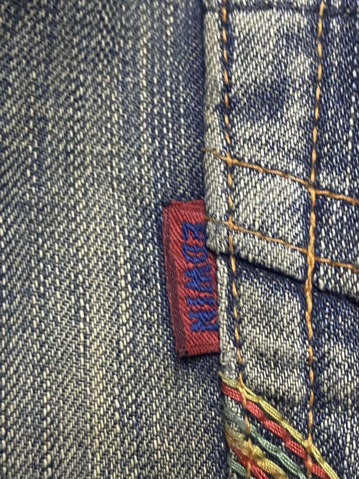 Junya Watanabe Vintage Edwin 503 Blue Trip Thunder Mud Wash Baggy Jeans Size US 36 / EU 52 - 17 Thumbnail