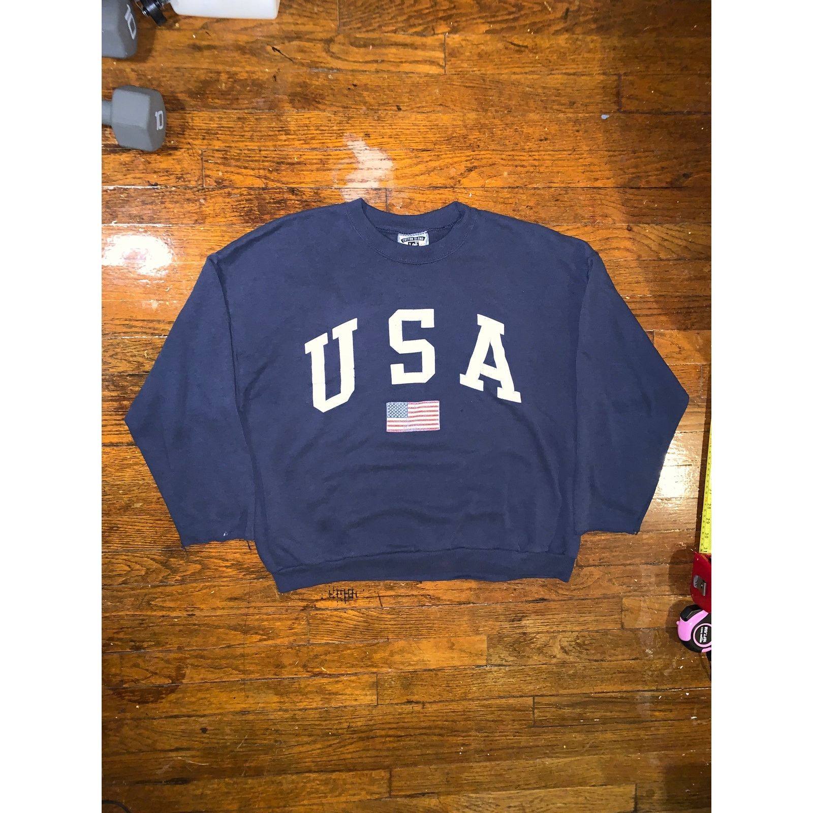 Lee × Vintage Vtg 90s Lee USA Crewneck Sweatshirt XL Navy Flag Made USA Size XL / US 12-14 / IT 48-50 - 1 Thumbnail